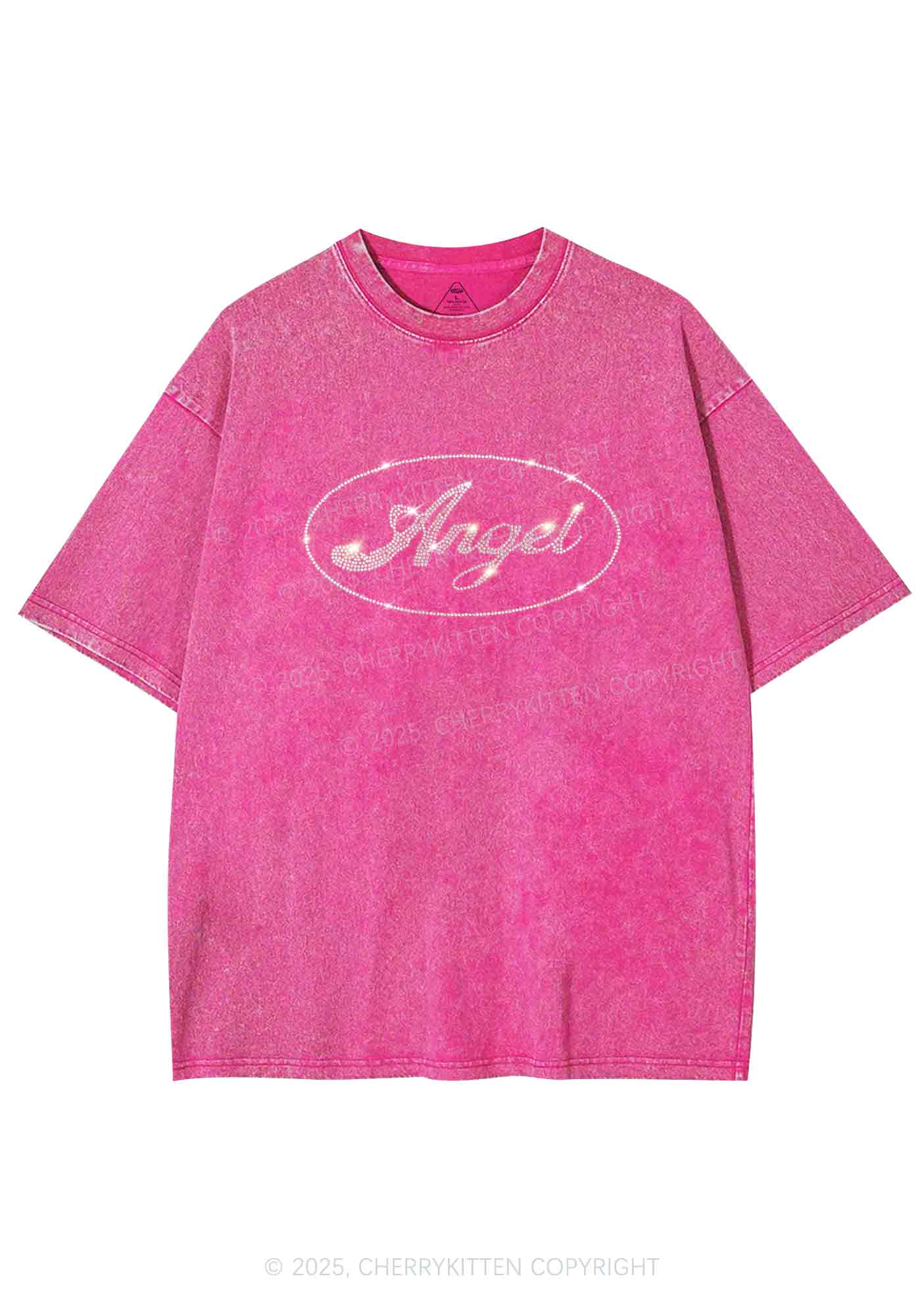 Rhinestone Angel Y2K Shirts Washed Tee Cherrykitten - Image 3