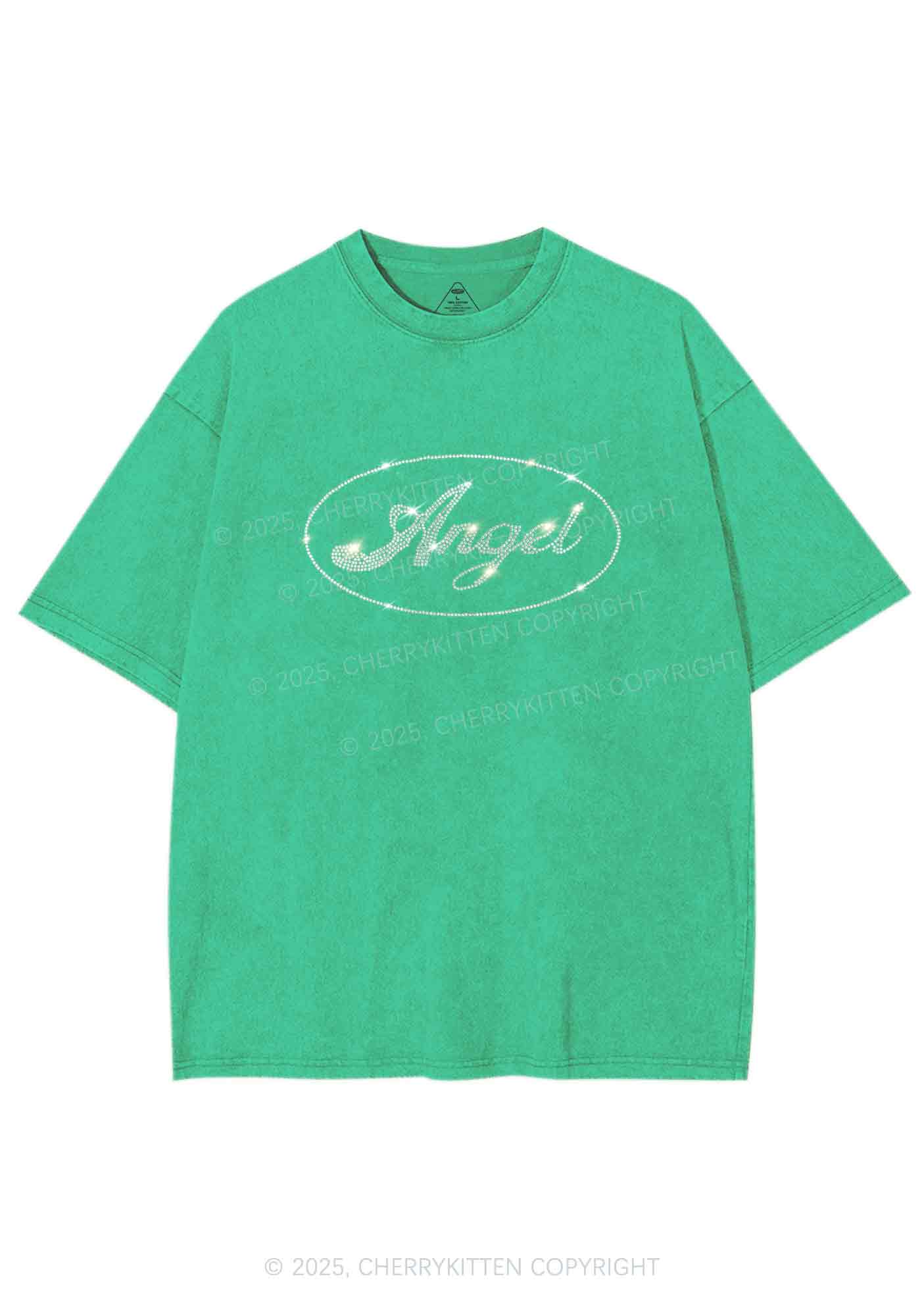 Rhinestone Angel Y2K Shirts Washed Tee Cherrykitten - Image 6