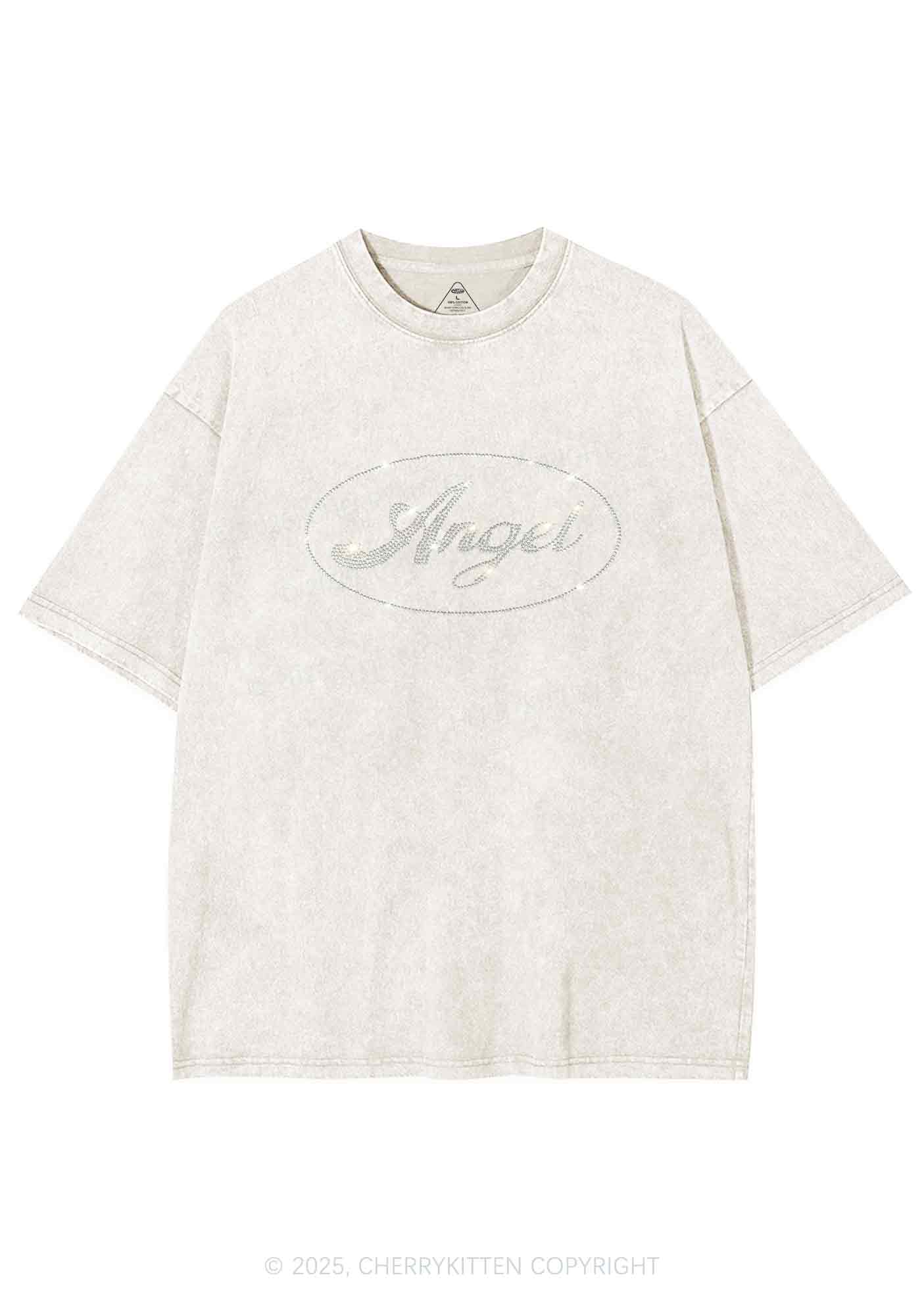 Rhinestone Angel Y2K Shirts Washed Tee Cherrykitten - Image 8