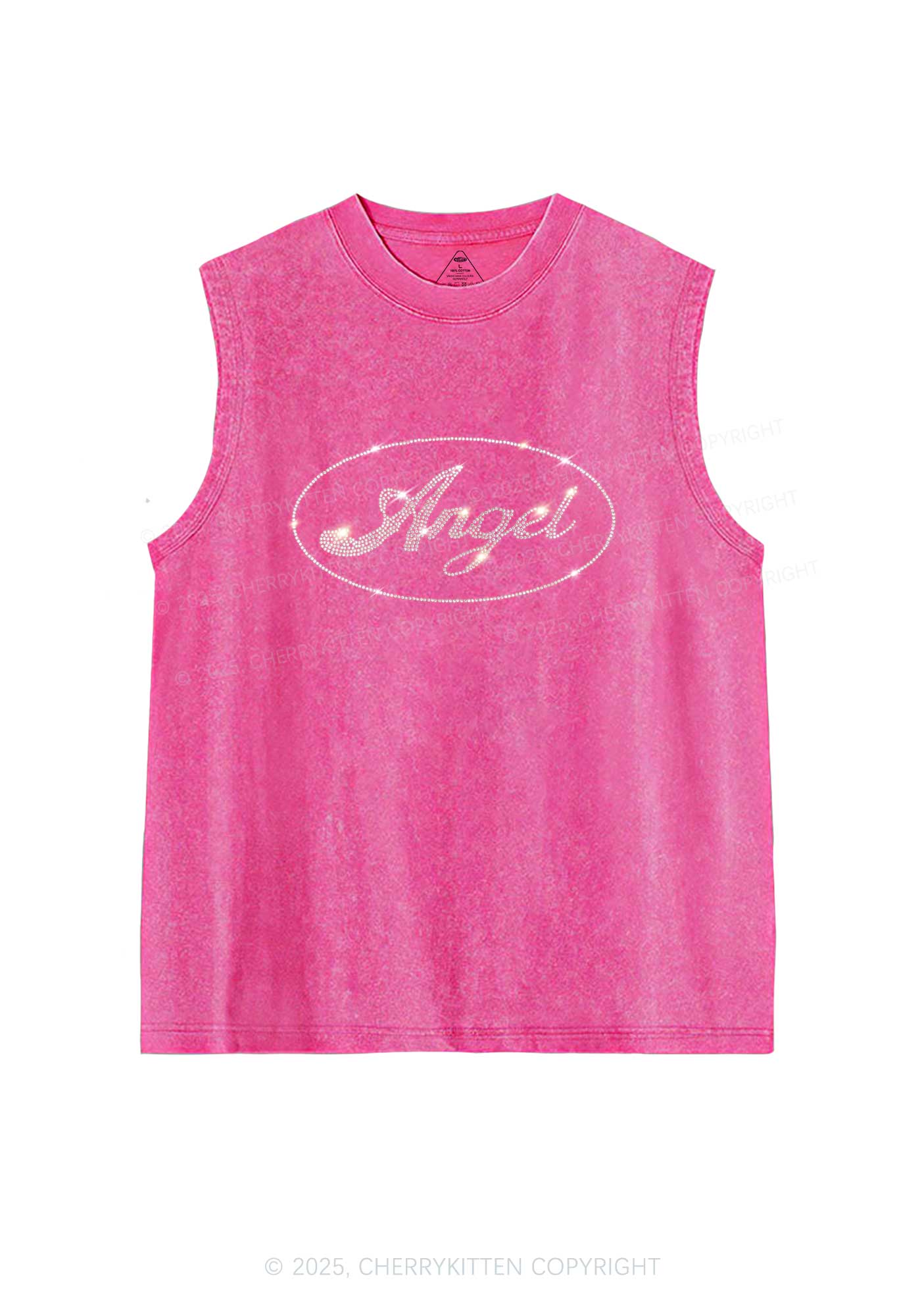 Rhinestone Angel Y2K Washed Muscle Tank Cherrykitten - Image 3