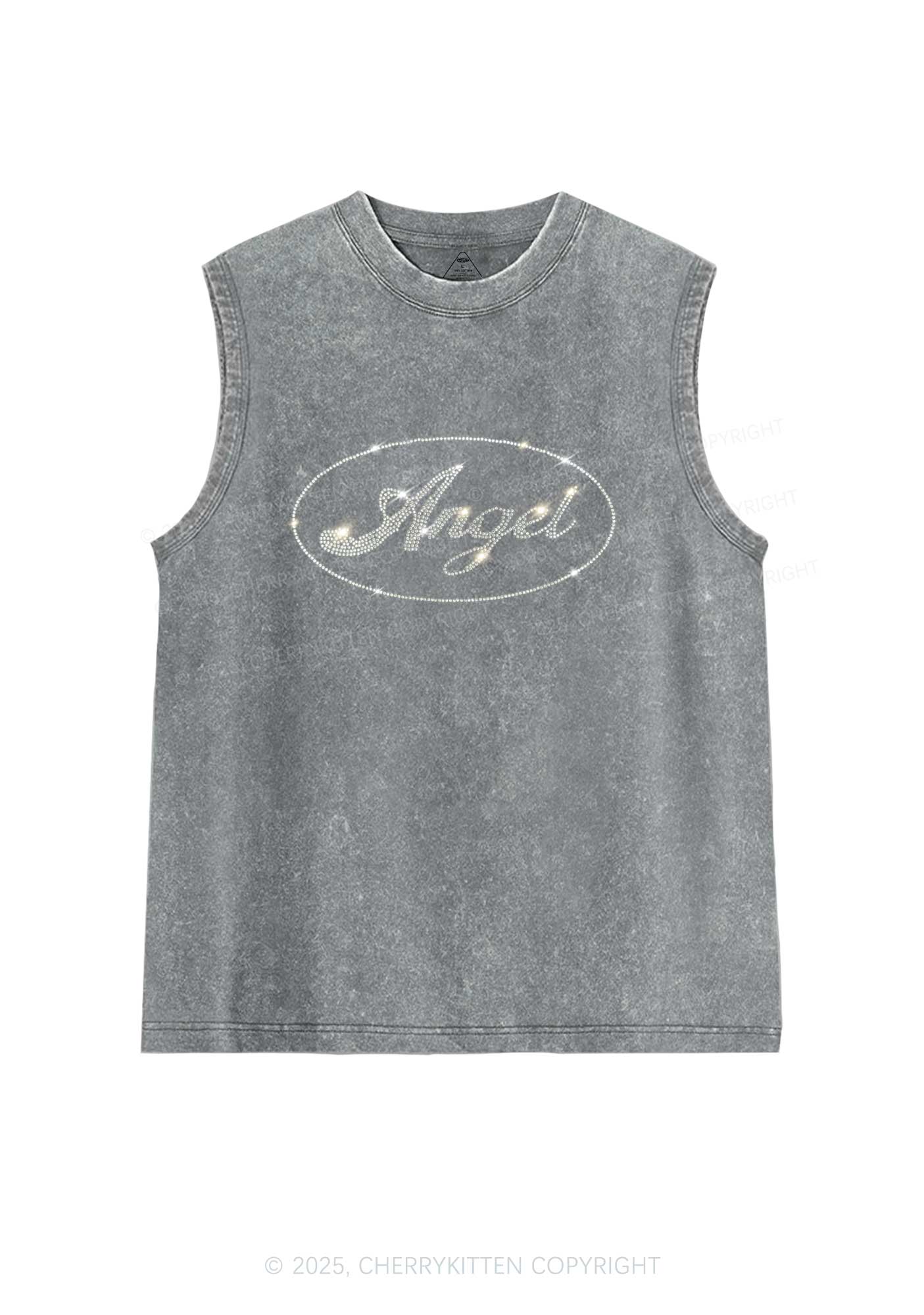 Rhinestone Angel Y2K Washed Muscle Tank Cherrykitten - Image 5