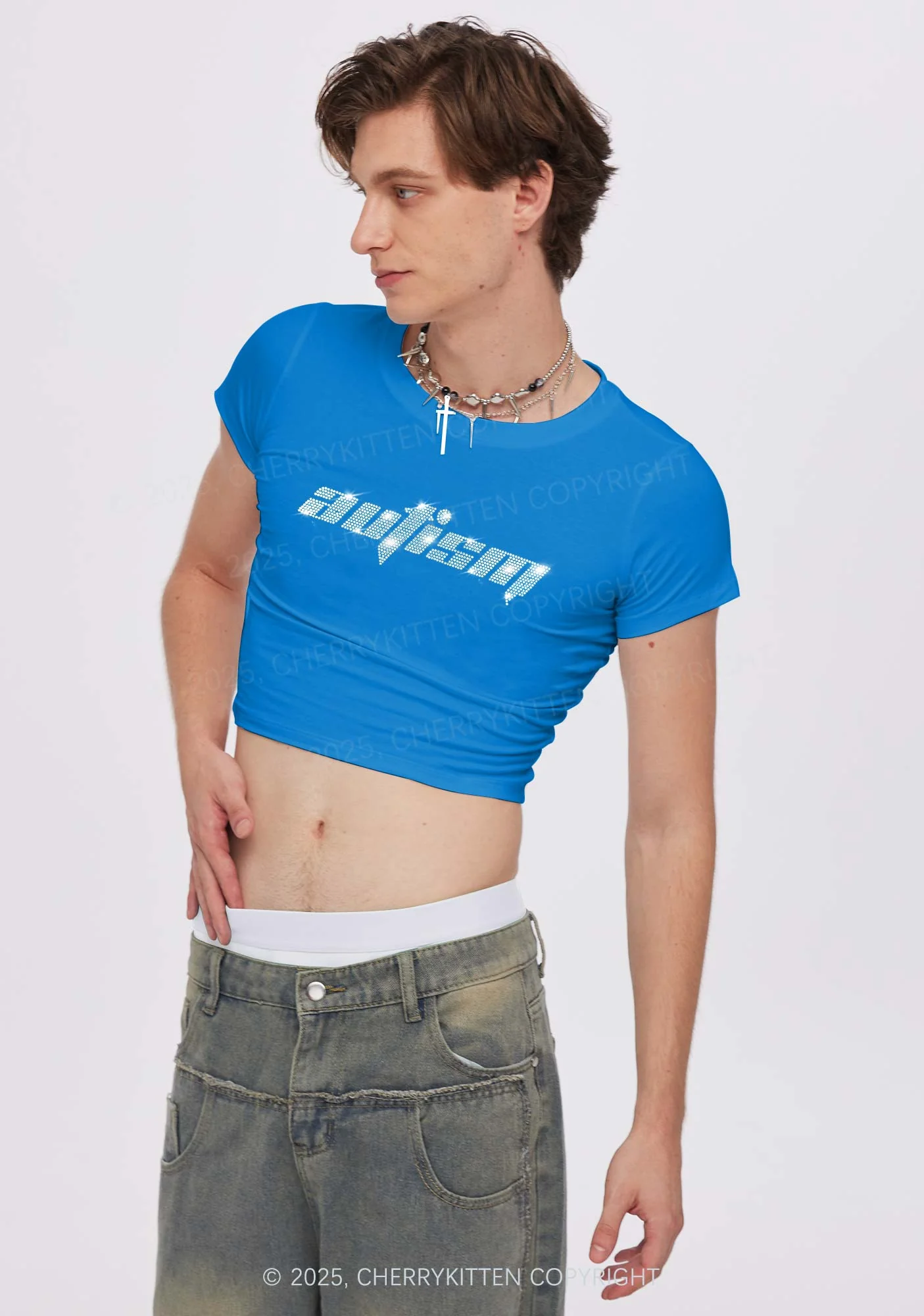 Rhinestone Autism Y2K Baby Tee Cherrykitten - Image 2