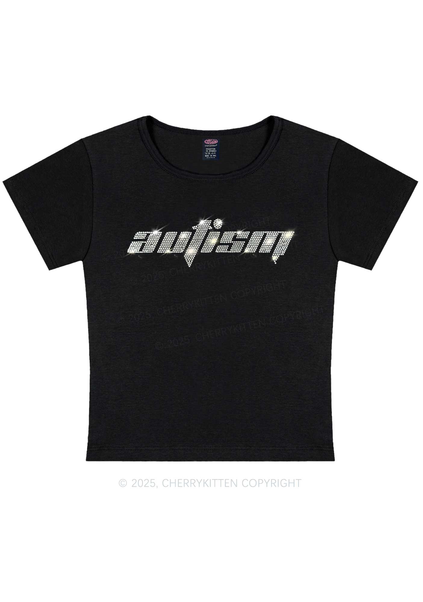 Rhinestone Autism Y2K Baby Tee Cherrykitten - Image 4
