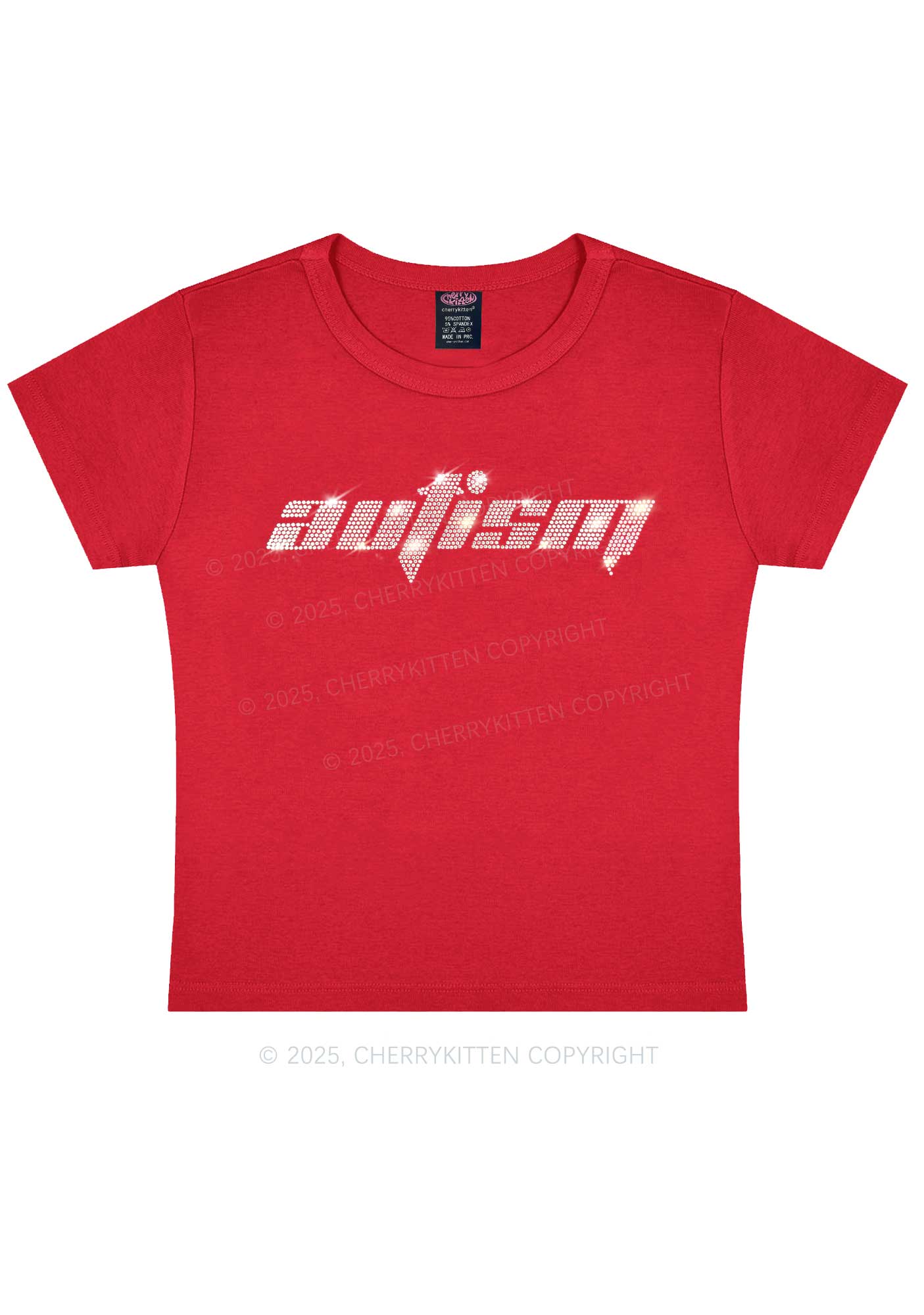 Rhinestone Autism Y2K Baby Tee Cherrykitten - Image 5
