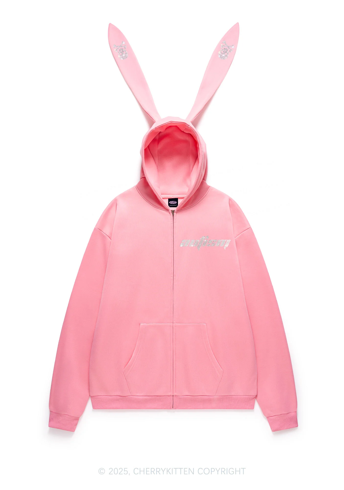 Rhinestone Autism Y2K Bunny Ear Zip Hoodie Cherrykitten - Image 3