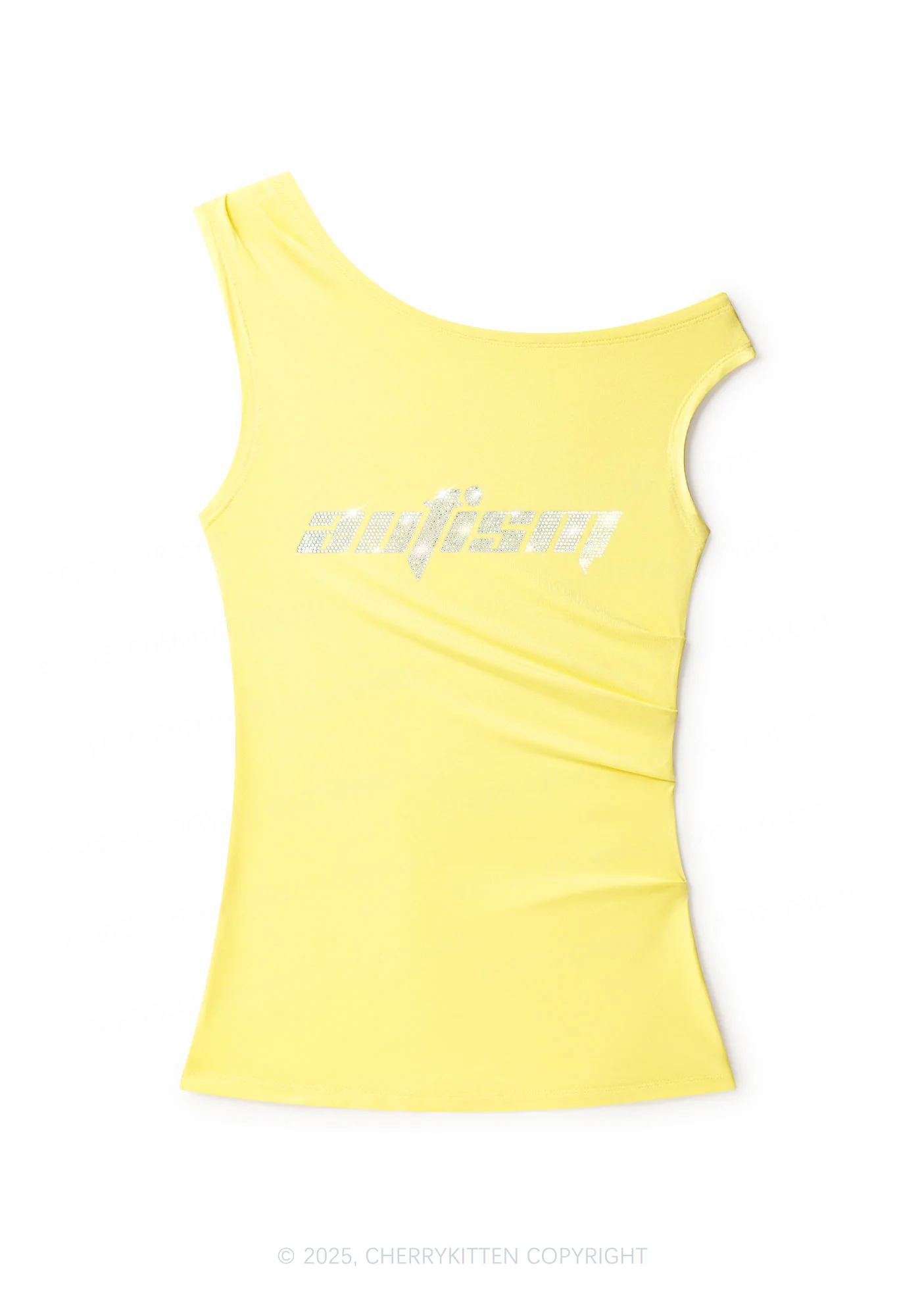 Rhinestone Autism Y2K Off Shoulder Tank Top Cherrykitten - Image 2
