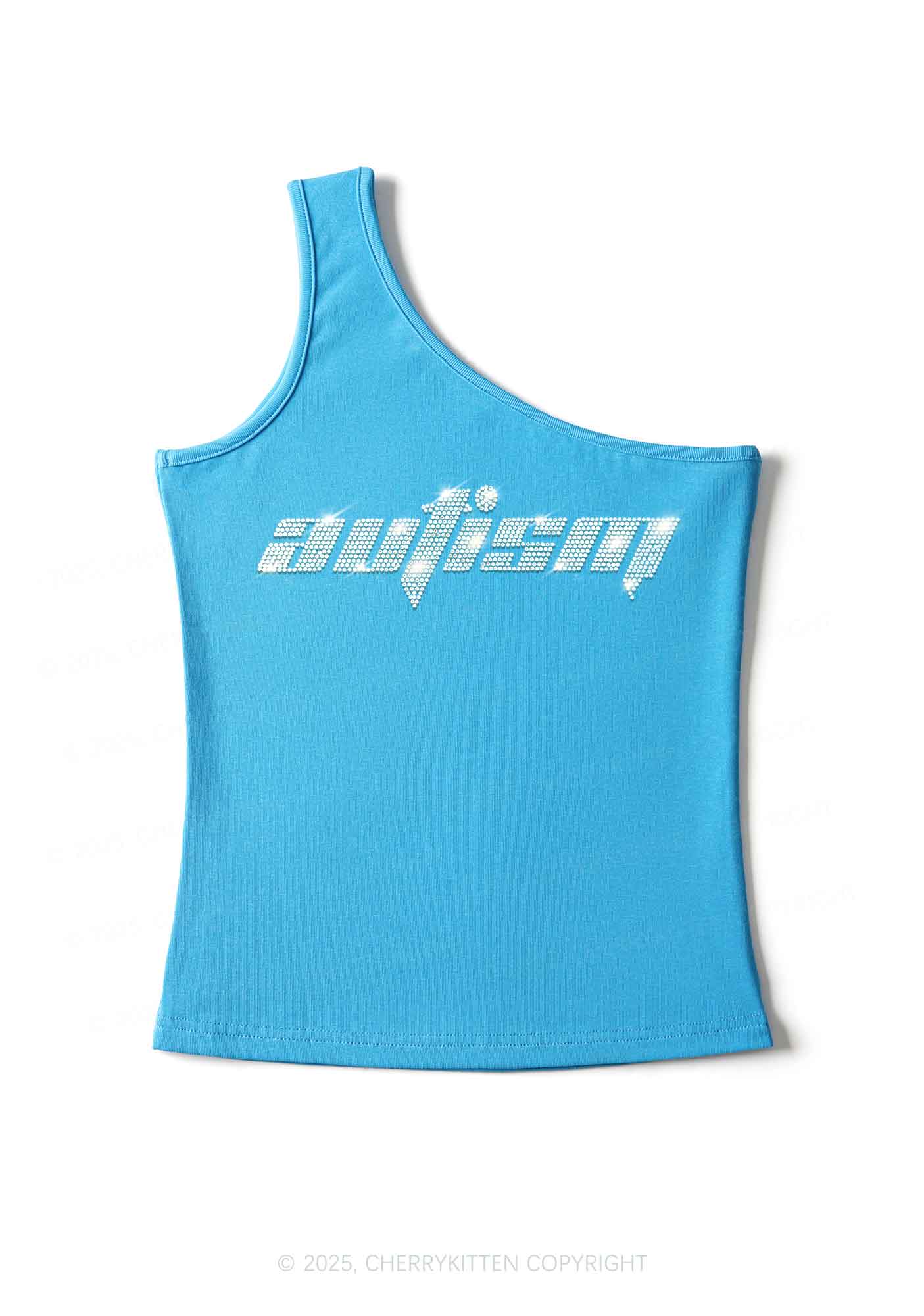 Rhinestone Autism Y2K One Shoulder Tank Top Cherrykitten - Image 2