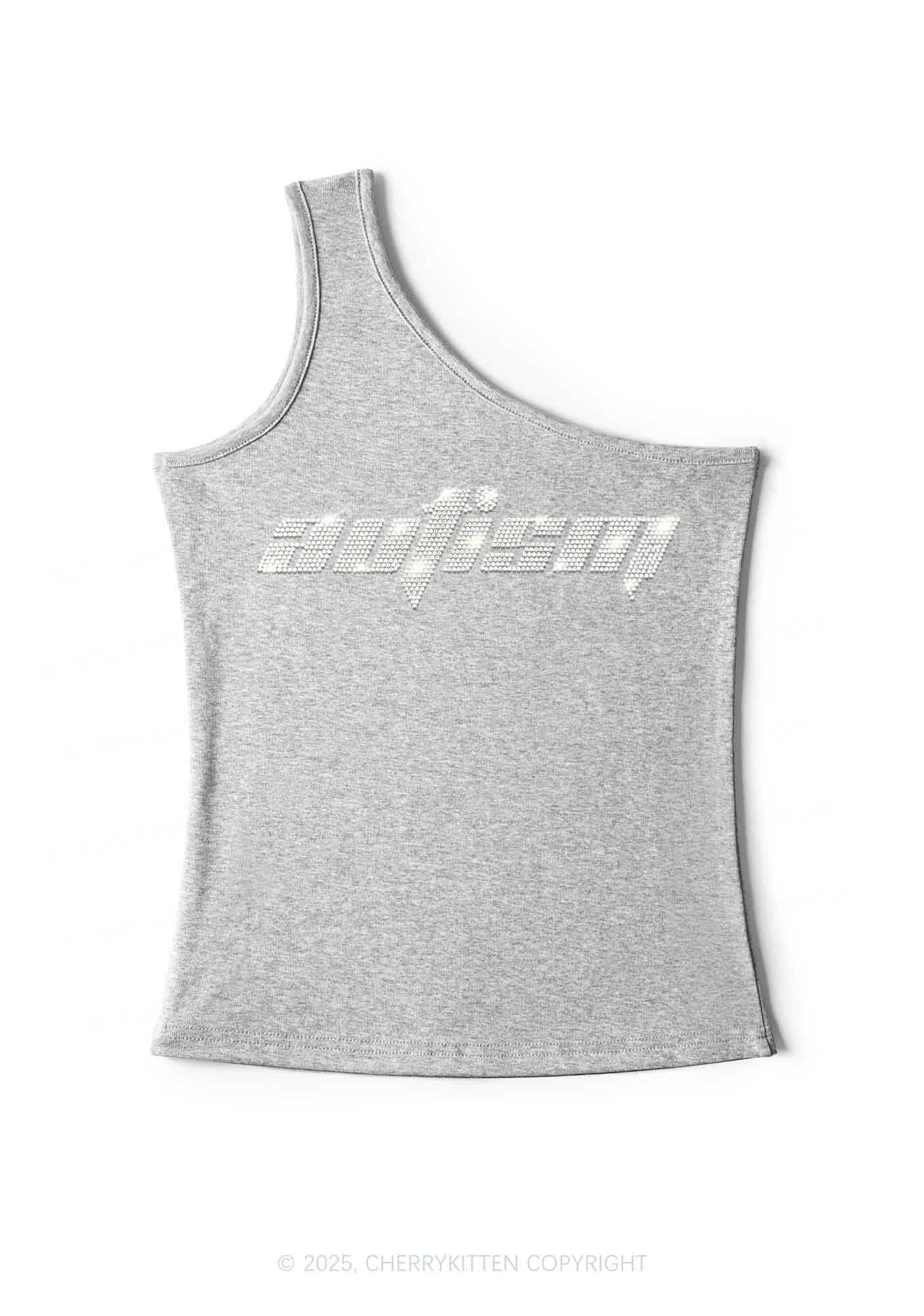 Rhinestone Autism Y2K One Shoulder Tank Top Cherrykitten - Image 4