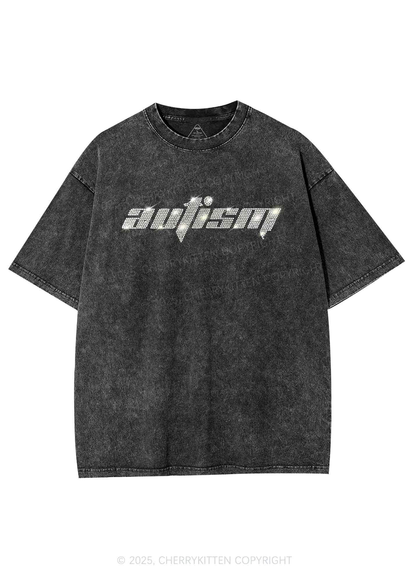 Rhinestone Autism Y2K Shirts Washed Tee Cherrykitten - Image 3