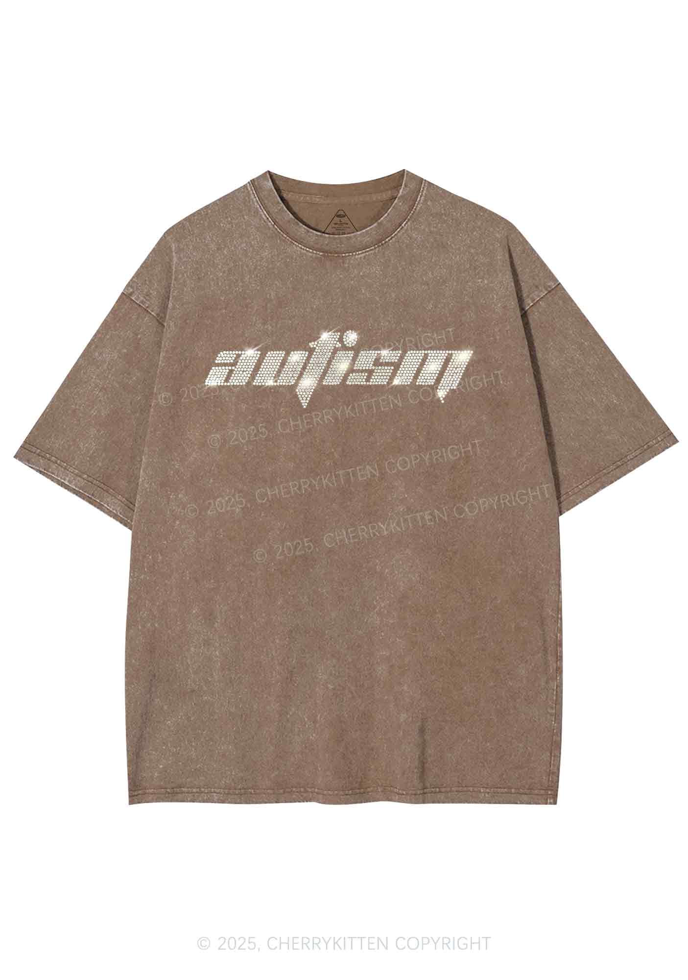 Rhinestone Autism Y2K Shirts Washed Tee Cherrykitten - Image 6