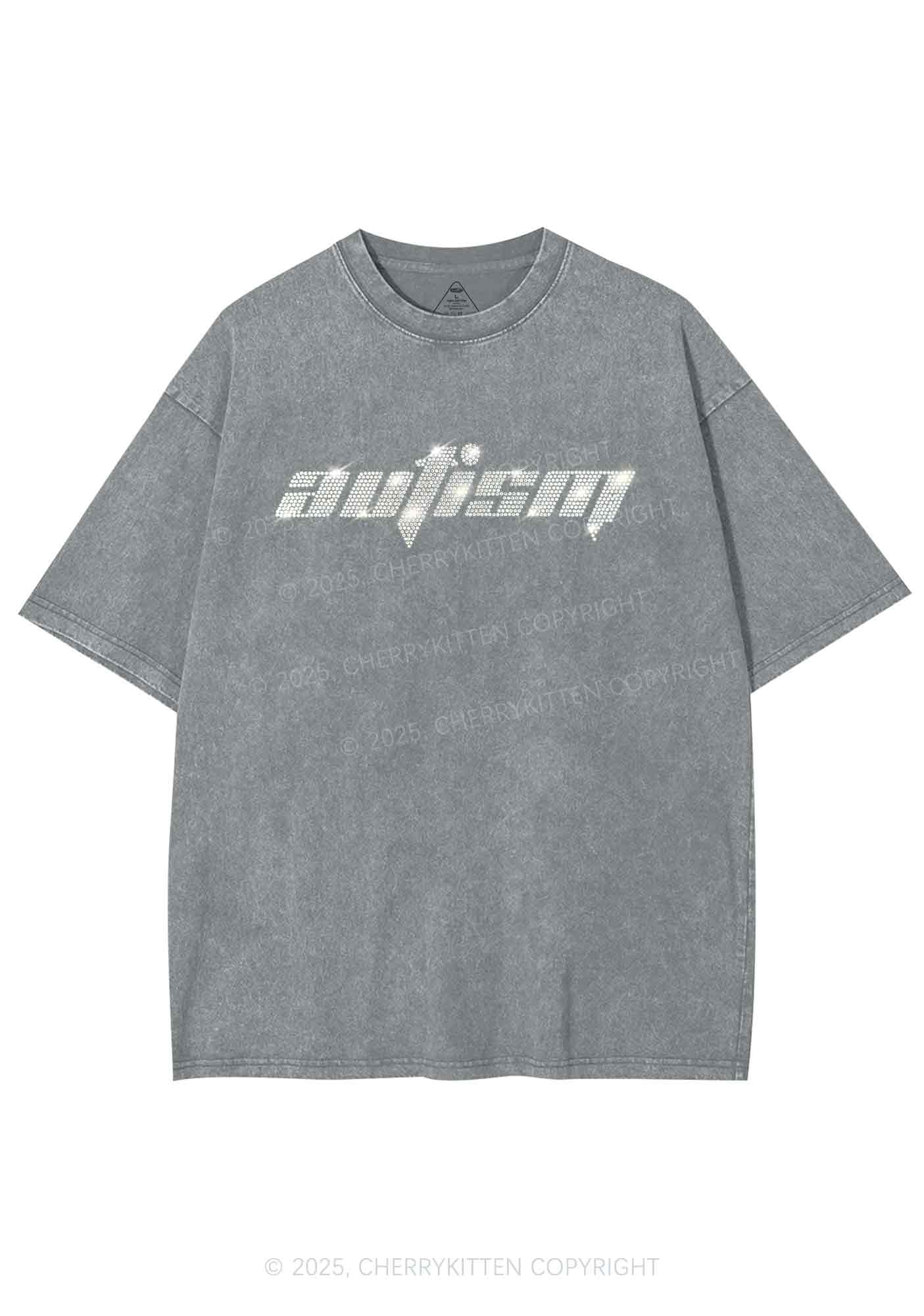 Rhinestone Autism Y2K Shirts Washed Tee Cherrykitten - Image 7