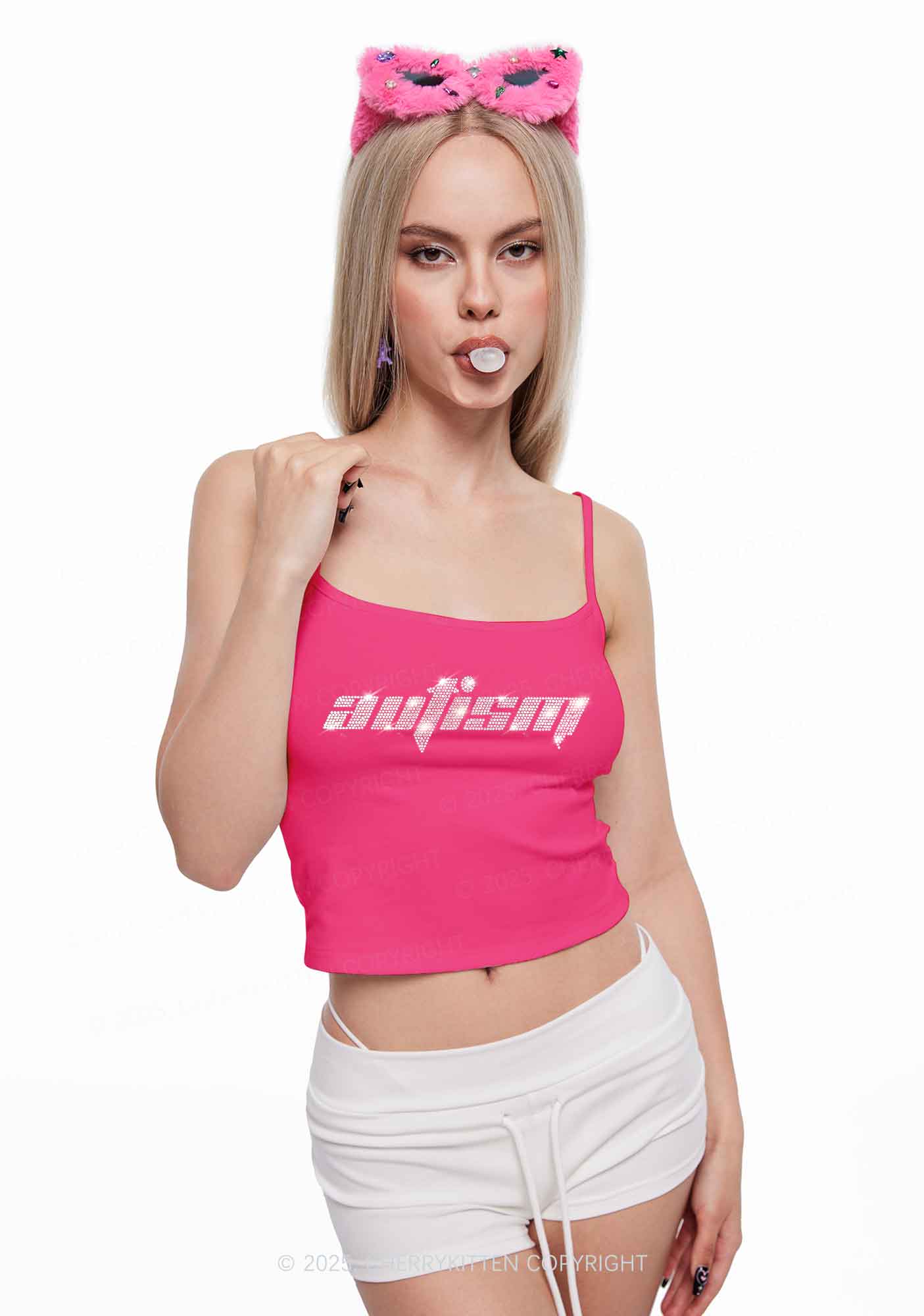 Rhinestone Autism Y2K Spaghetti Strap Cami Cherrykitten - Image 2