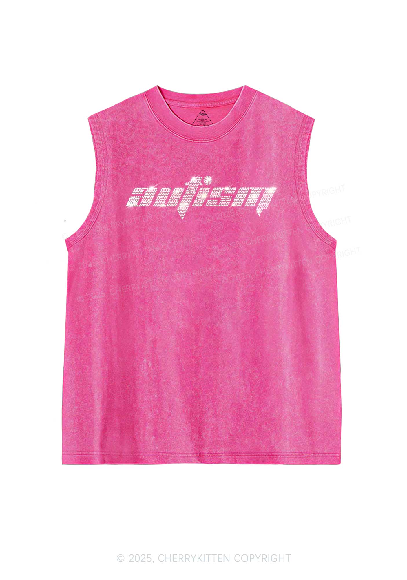 Rhinestone Autism Y2K Washed Muscle Tank Cherrykitten - Image 3