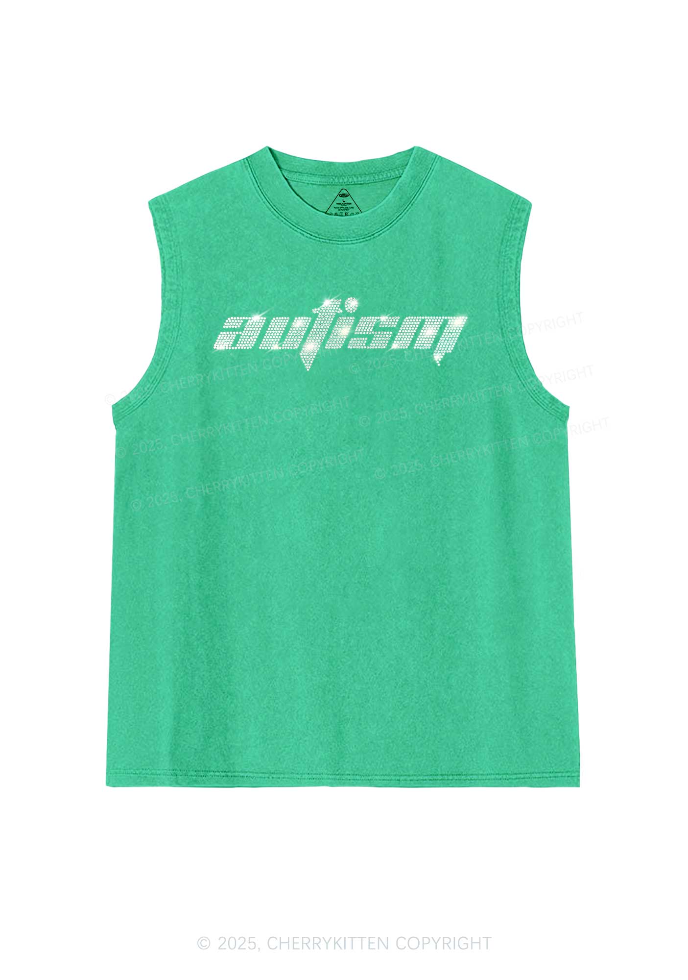 Rhinestone Autism Y2K Washed Muscle Tank Cherrykitten - Image 4