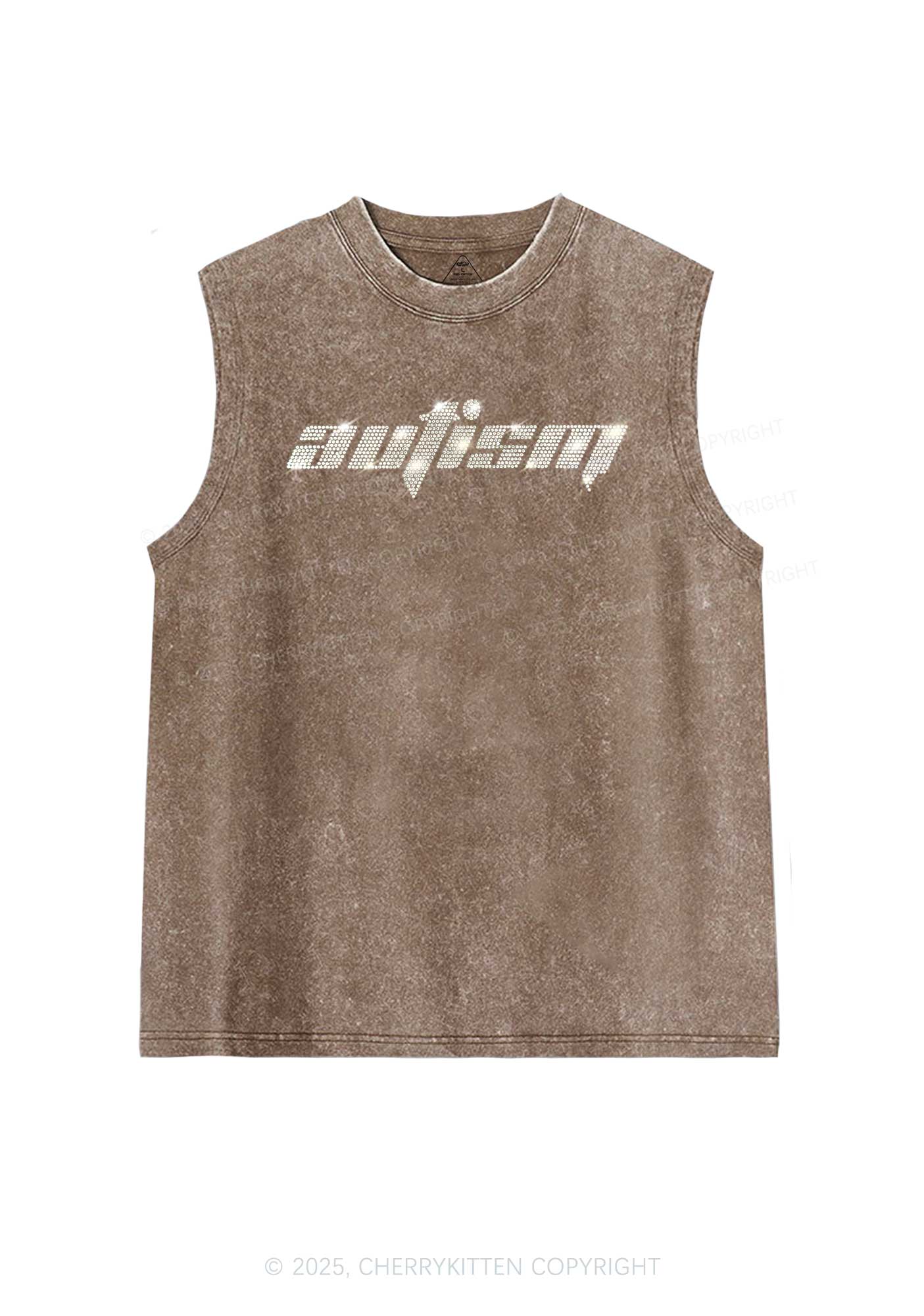 Rhinestone Autism Y2K Washed Muscle Tank Cherrykitten - Image 5