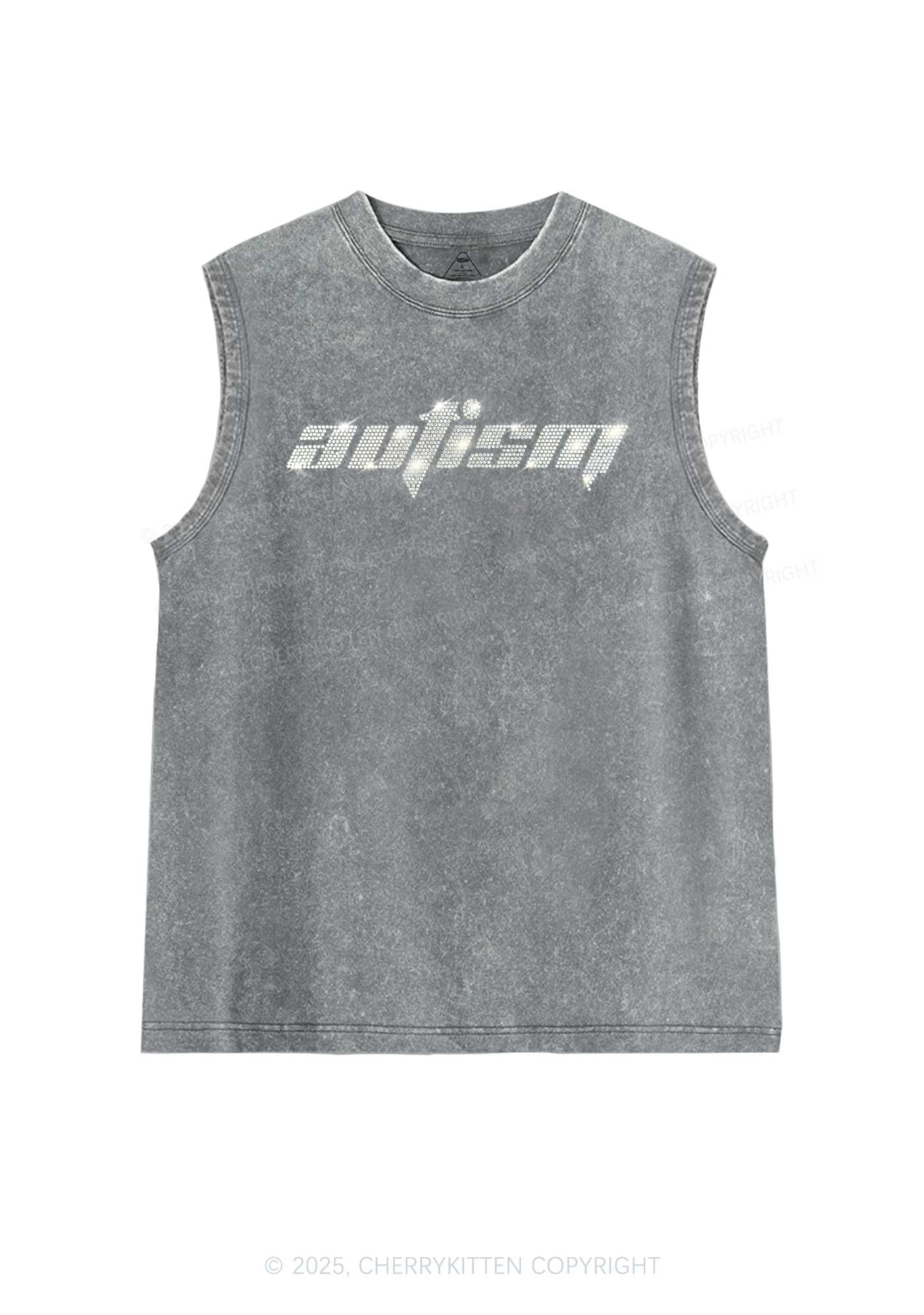 Rhinestone Autism Y2K Washed Muscle Tank Cherrykitten - Image 6
