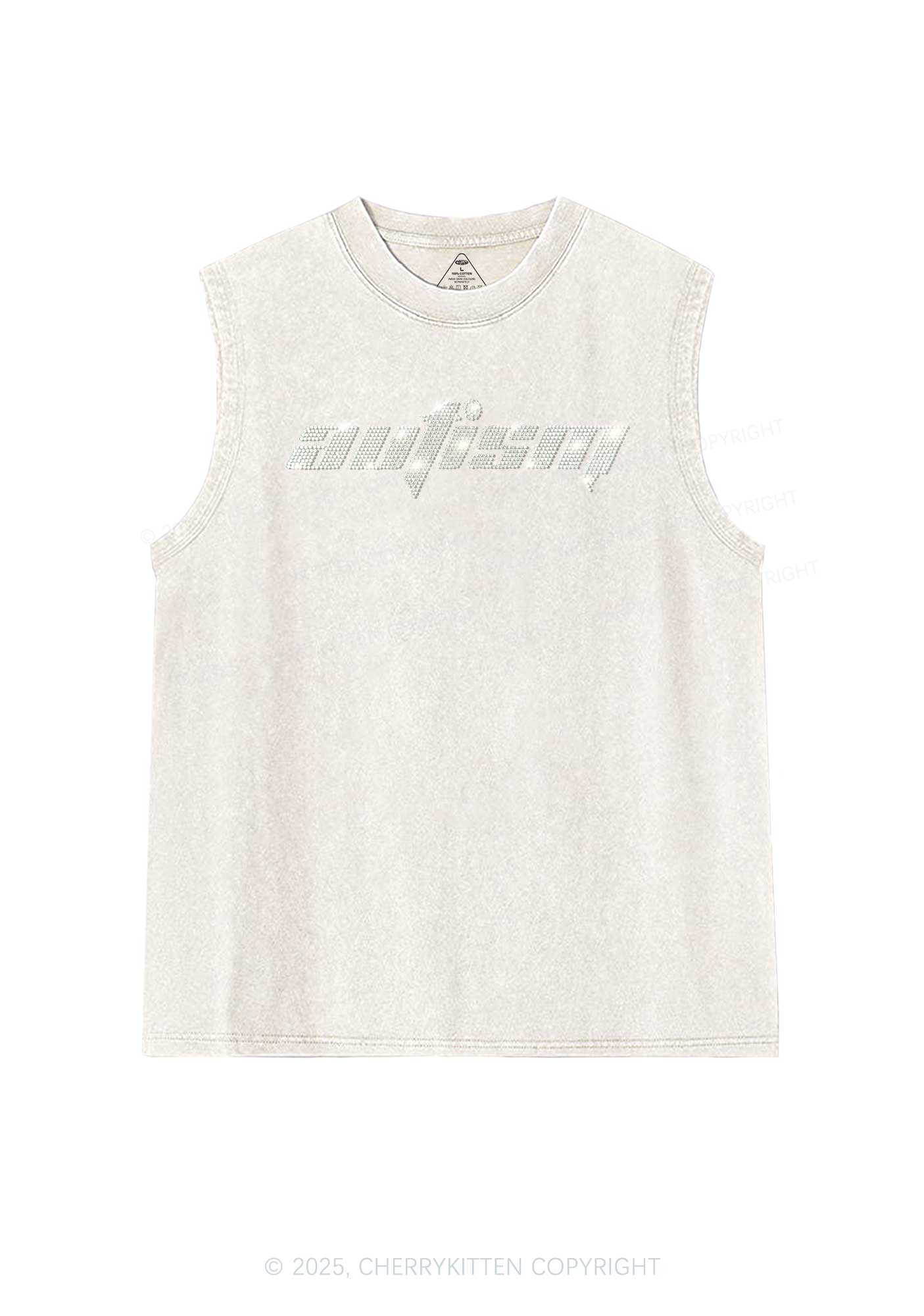 Rhinestone Autism Y2K Washed Muscle Tank Cherrykitten - Image 7