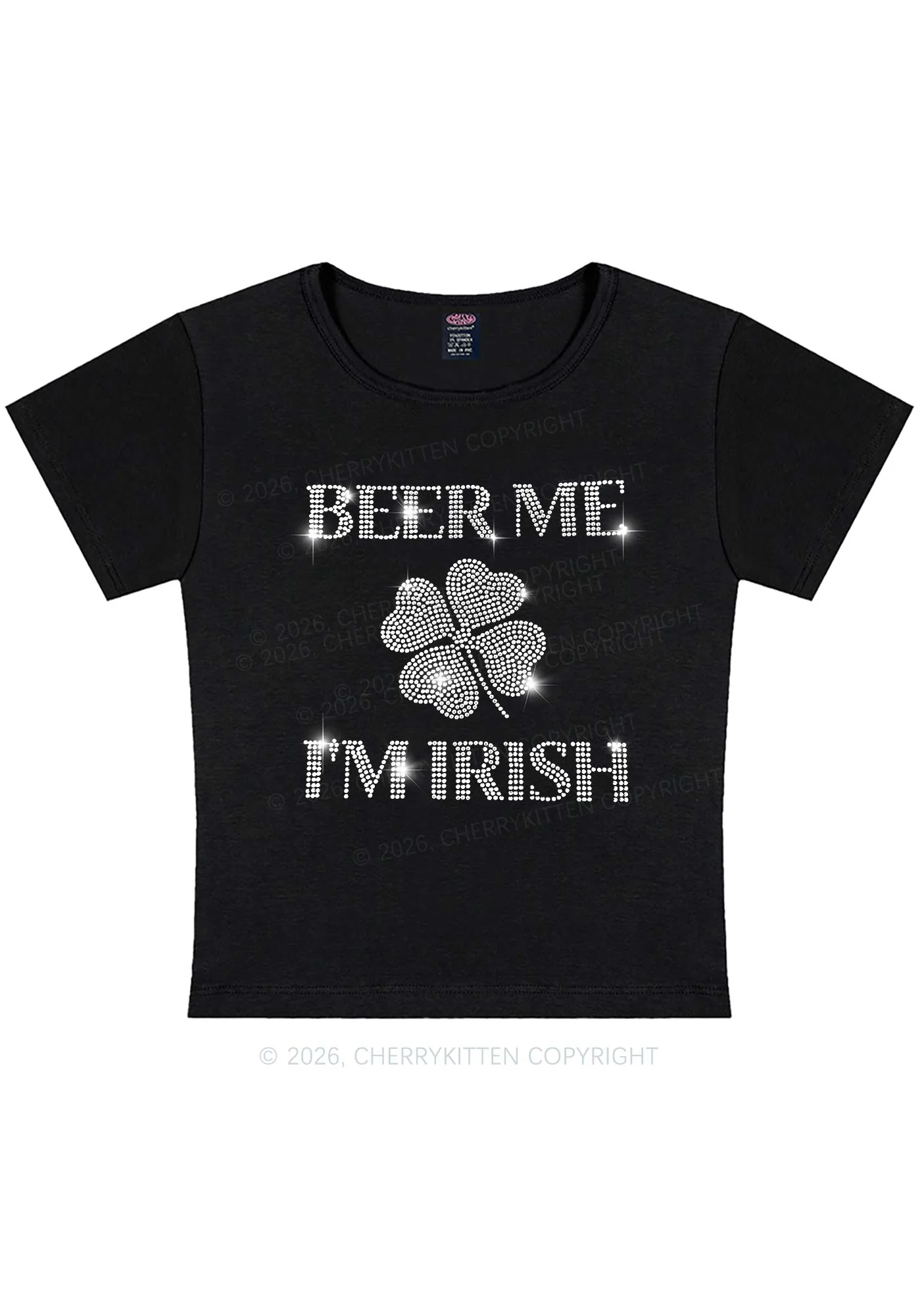 Rhinestone Beer Me Im Irish St Patricks Y2K Baby Tee Cherrykitten - Image 3