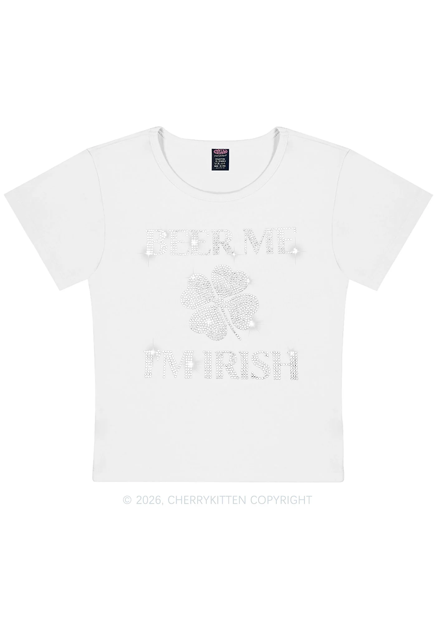 Rhinestone Beer Me Im Irish St Patricks Y2K Baby Tee Cherrykitten - Image 4