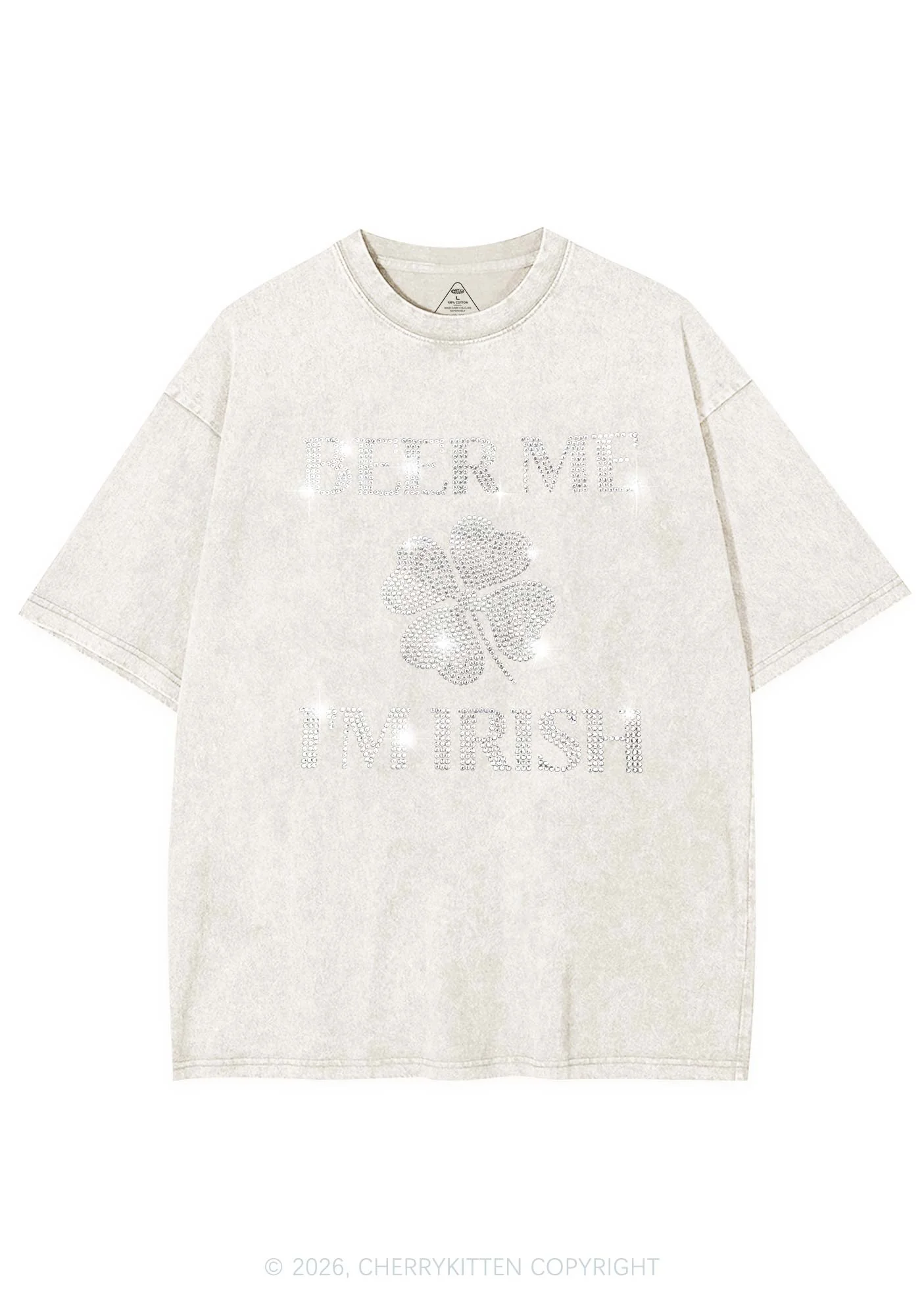 Rhinestone Beer Me Im Irish St Patricks Y2K Shirts Washed Tee Cherrykitten - Image 4