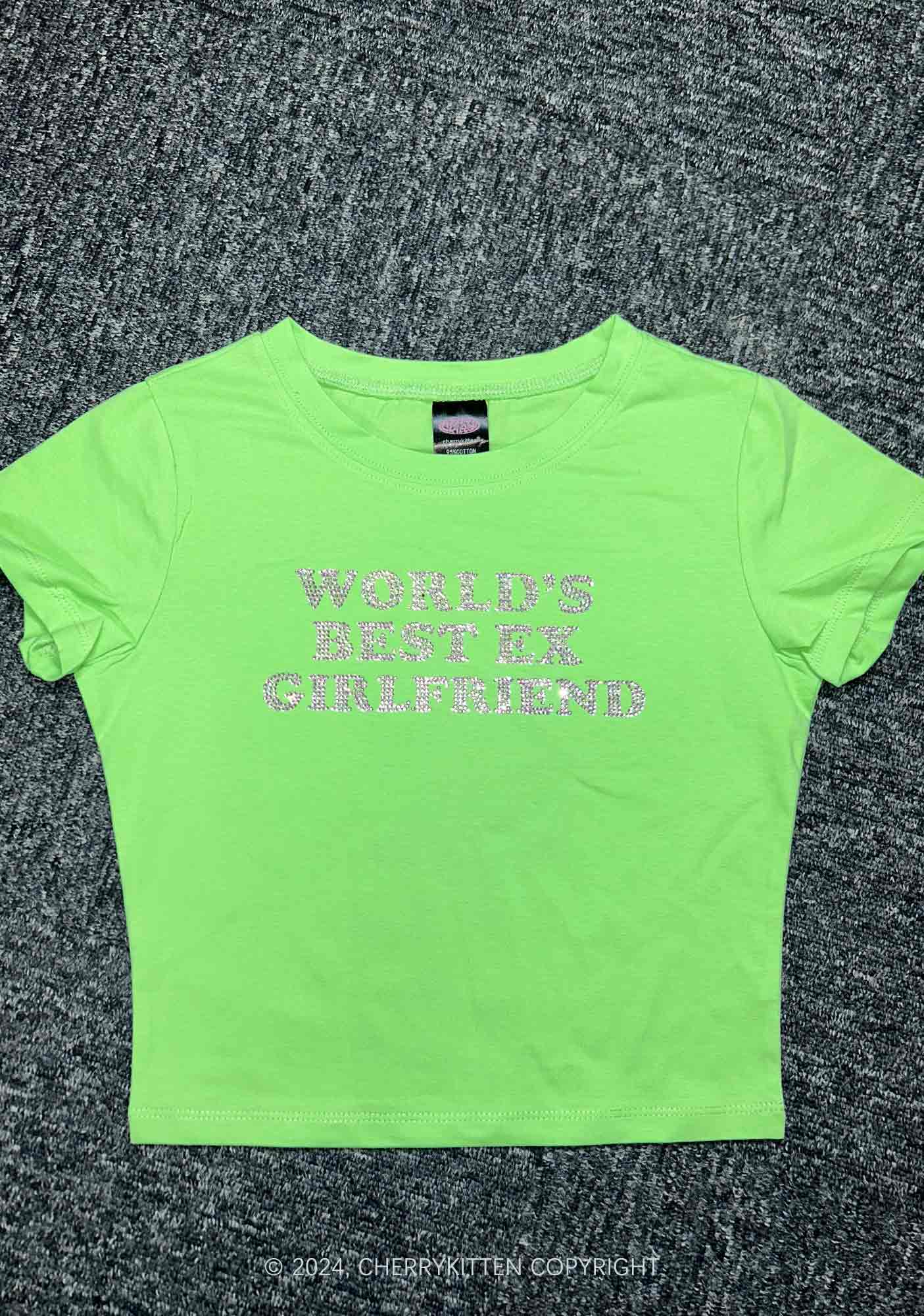 Rhinestone Best Ex Girlfriend Y2K Baby Tee Cherrykitten - Image 3