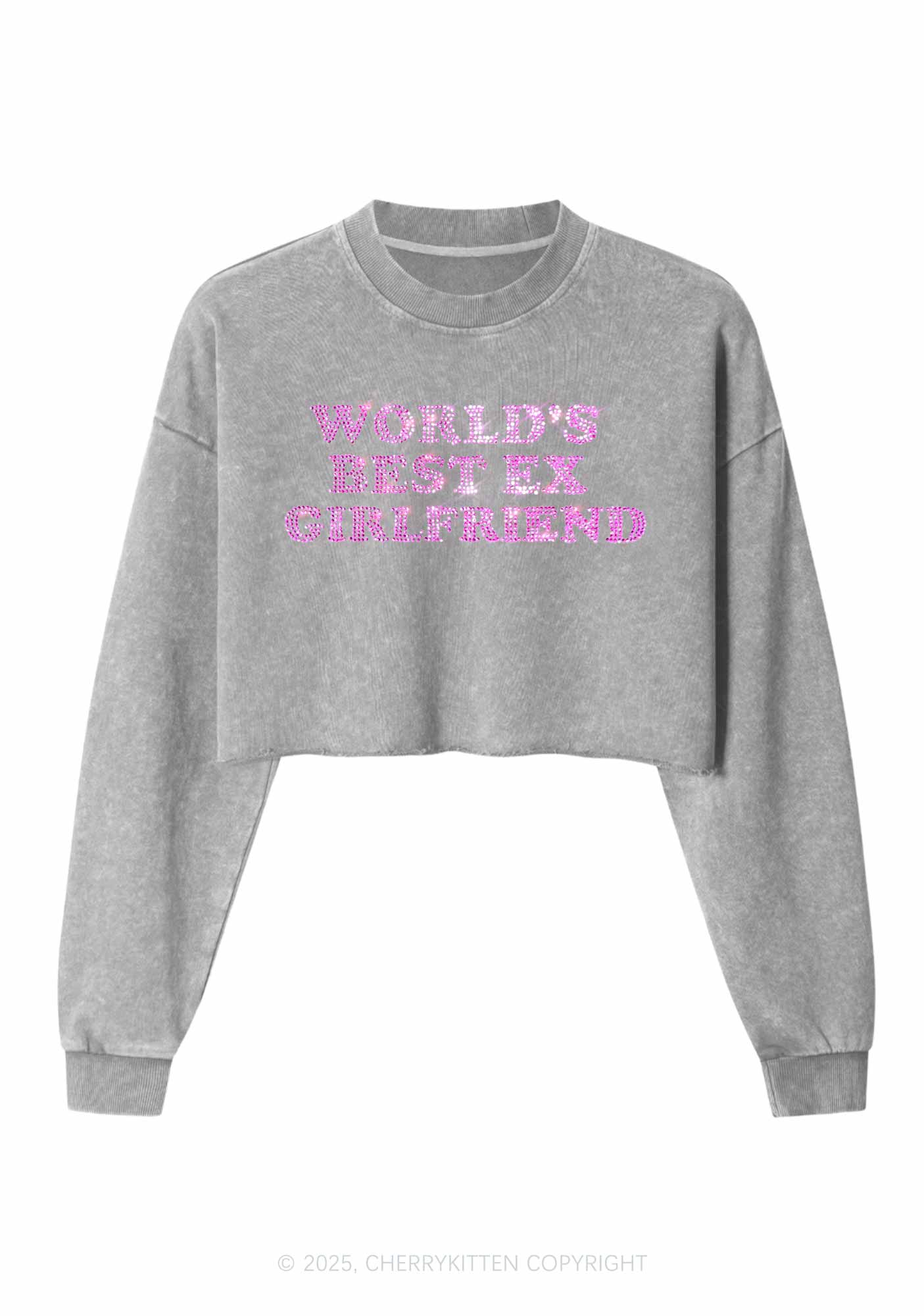 Rhinestone Best Ex Girlfriend Y2K Crop Washed Sweatshirts Cherrykitten - Image 4