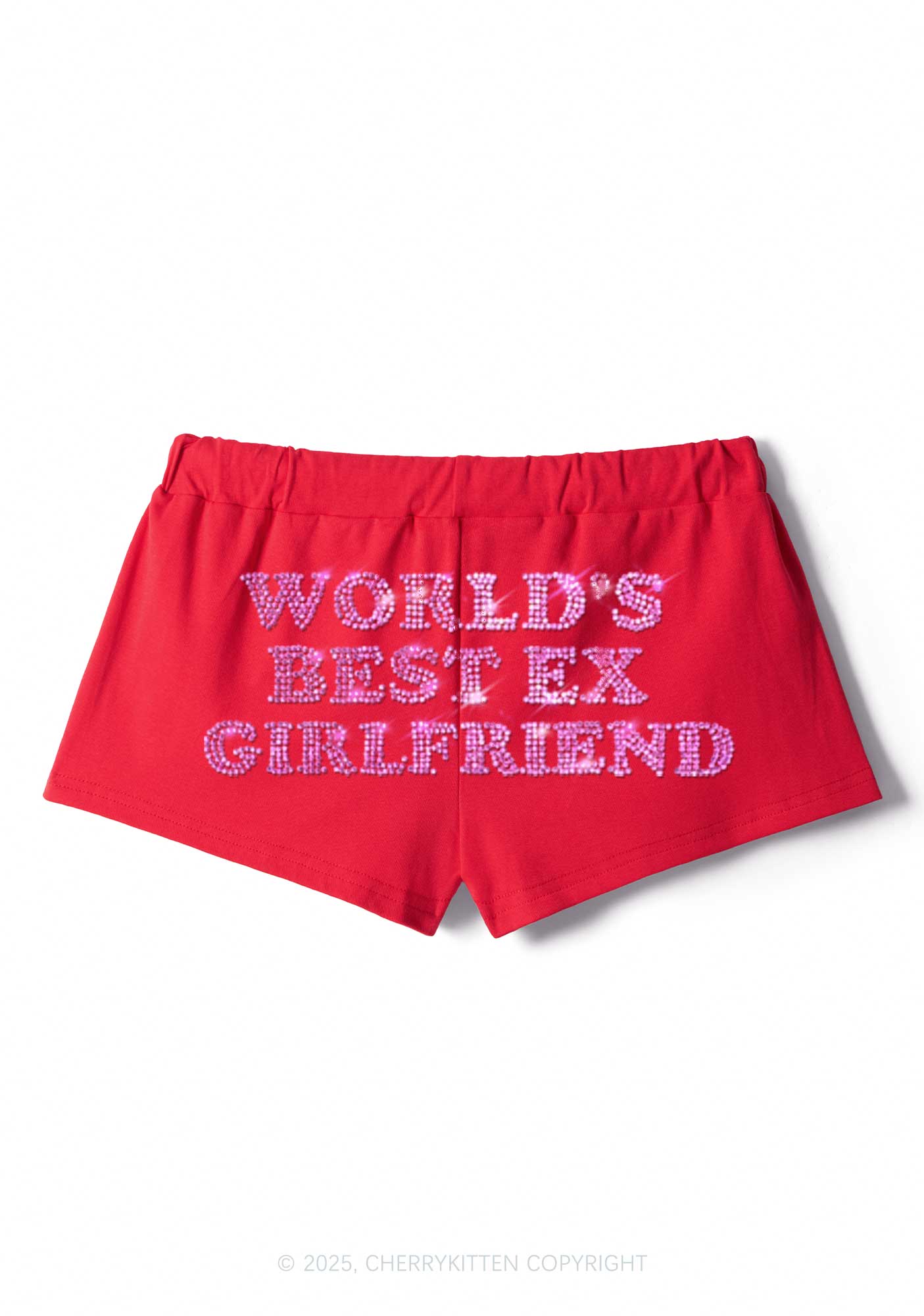 Rhinestone Best Ex Girlfriend Y2K Drawstring Mini Shorts Cherrykitten - Image 5