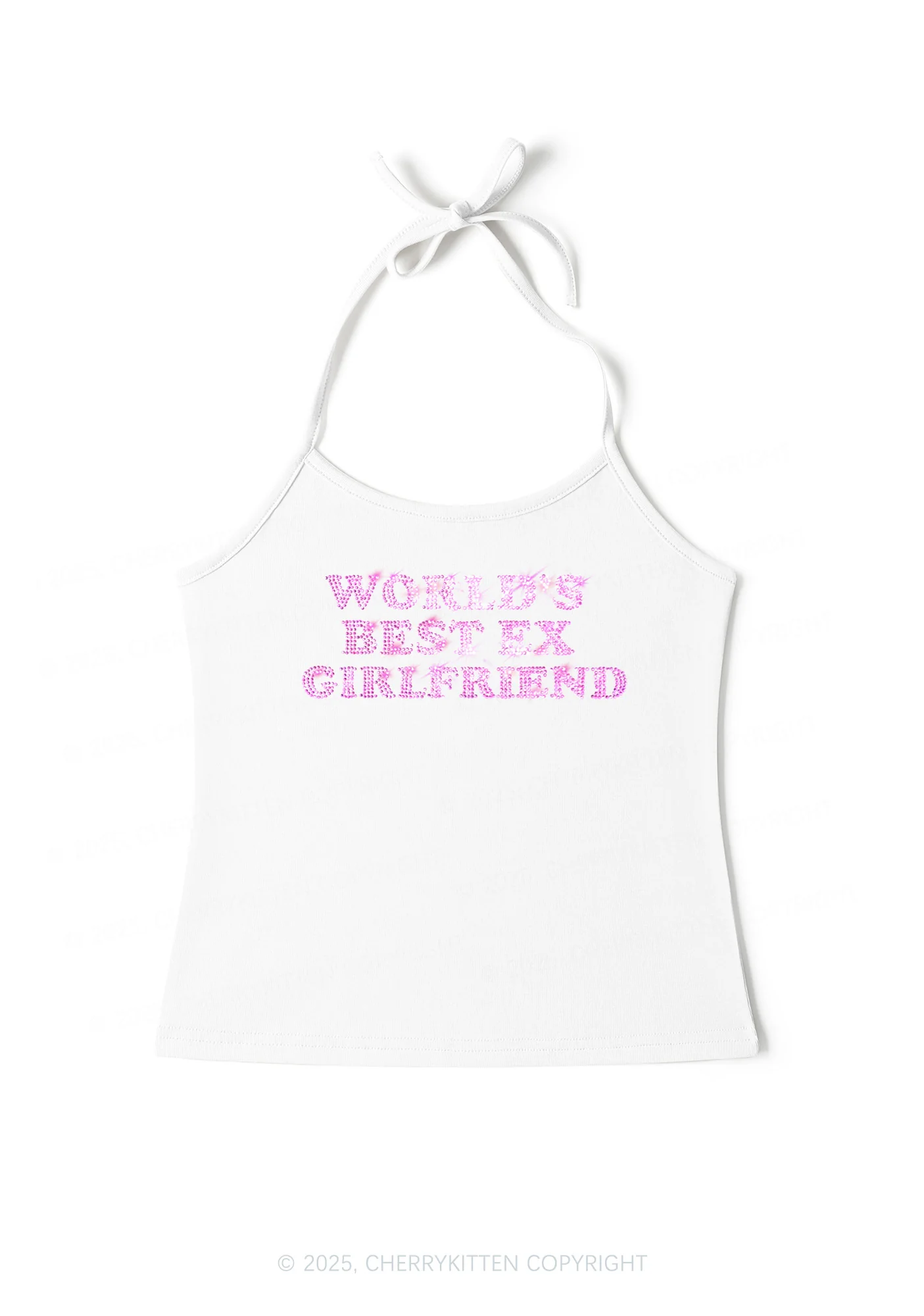 Rhinestone Best Ex Girlfriend Y2K Halter Neck Cami Cherrykitten - Image 2
