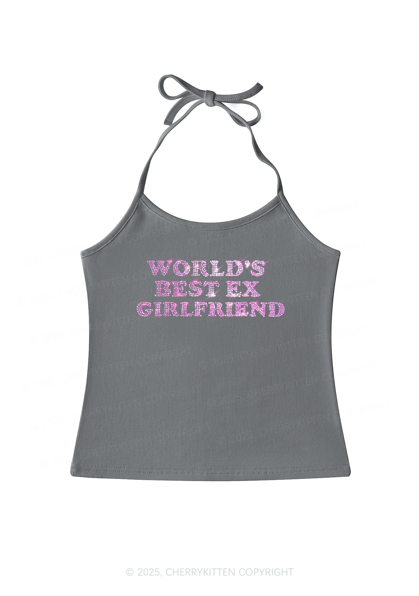 Rhinestone Best Ex Girlfriend Y2K Halter Neck Cami Cherrykitten - Image 3
