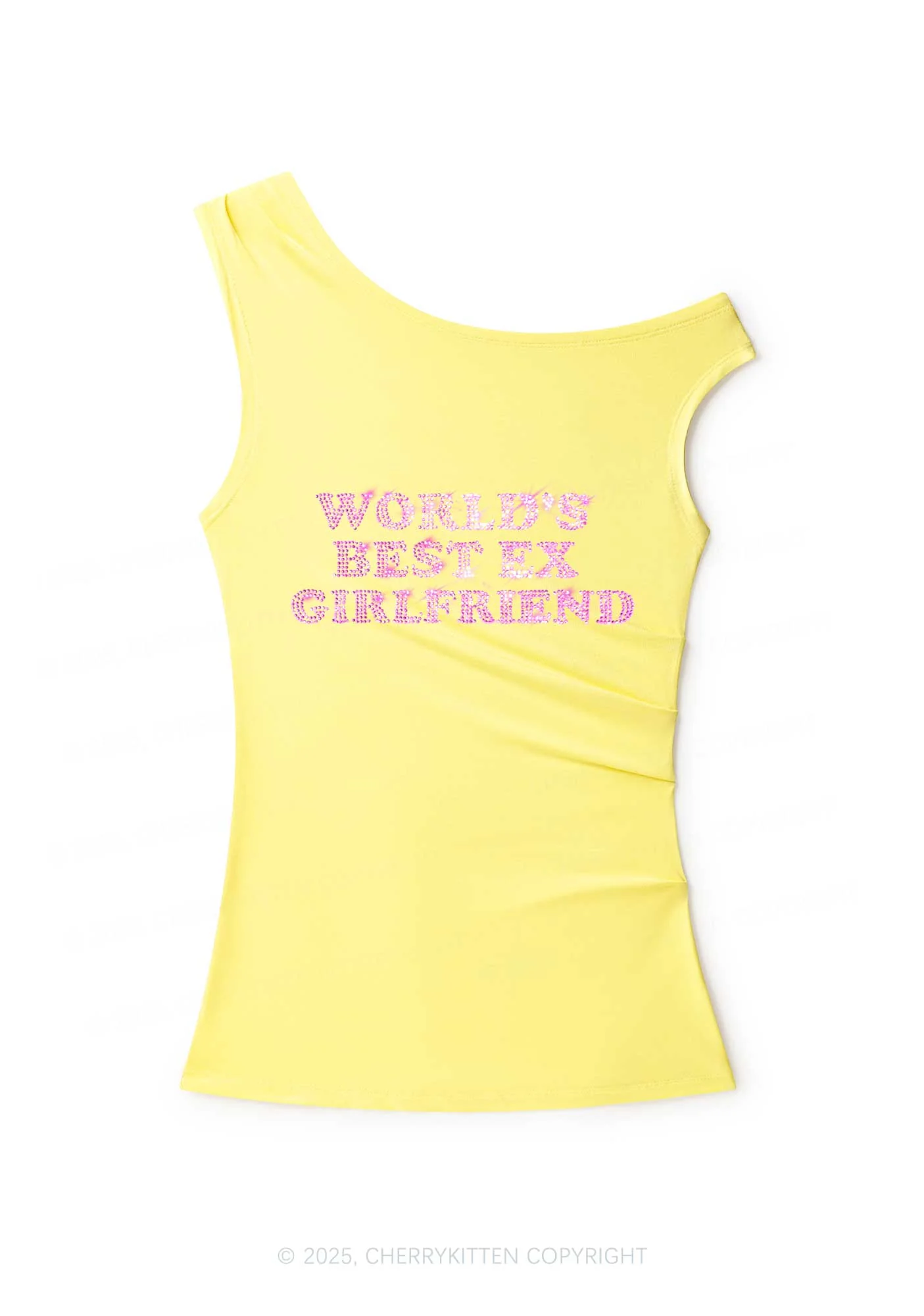 Rhinestone Best Ex Girlfriend Y2K Off Shoulder Tank Top Cherrykitten - Image 2