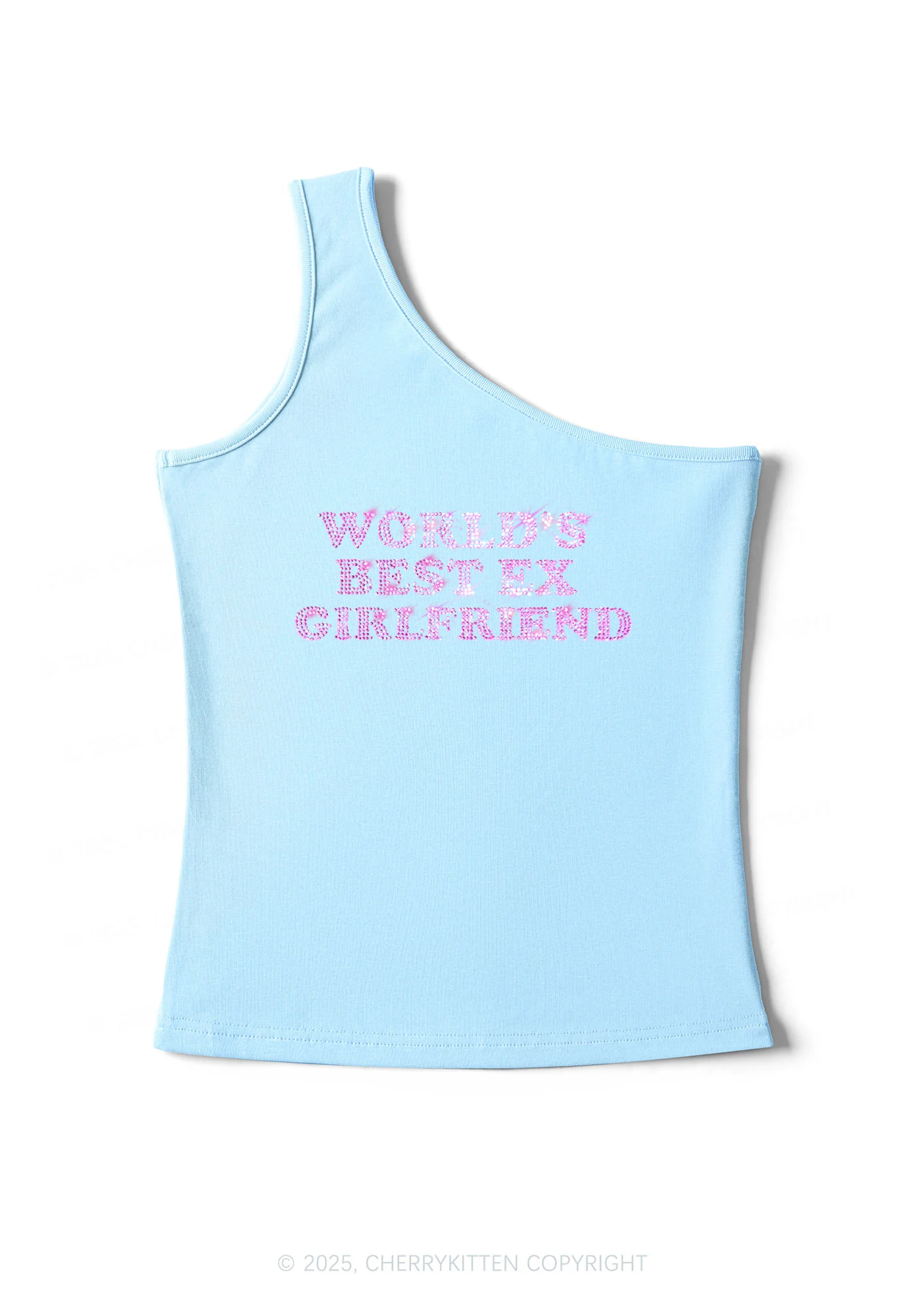 Rhinestone Best Ex Girlfriend Y2K One Shoulder Tank Top Cherrykitten - Image 4