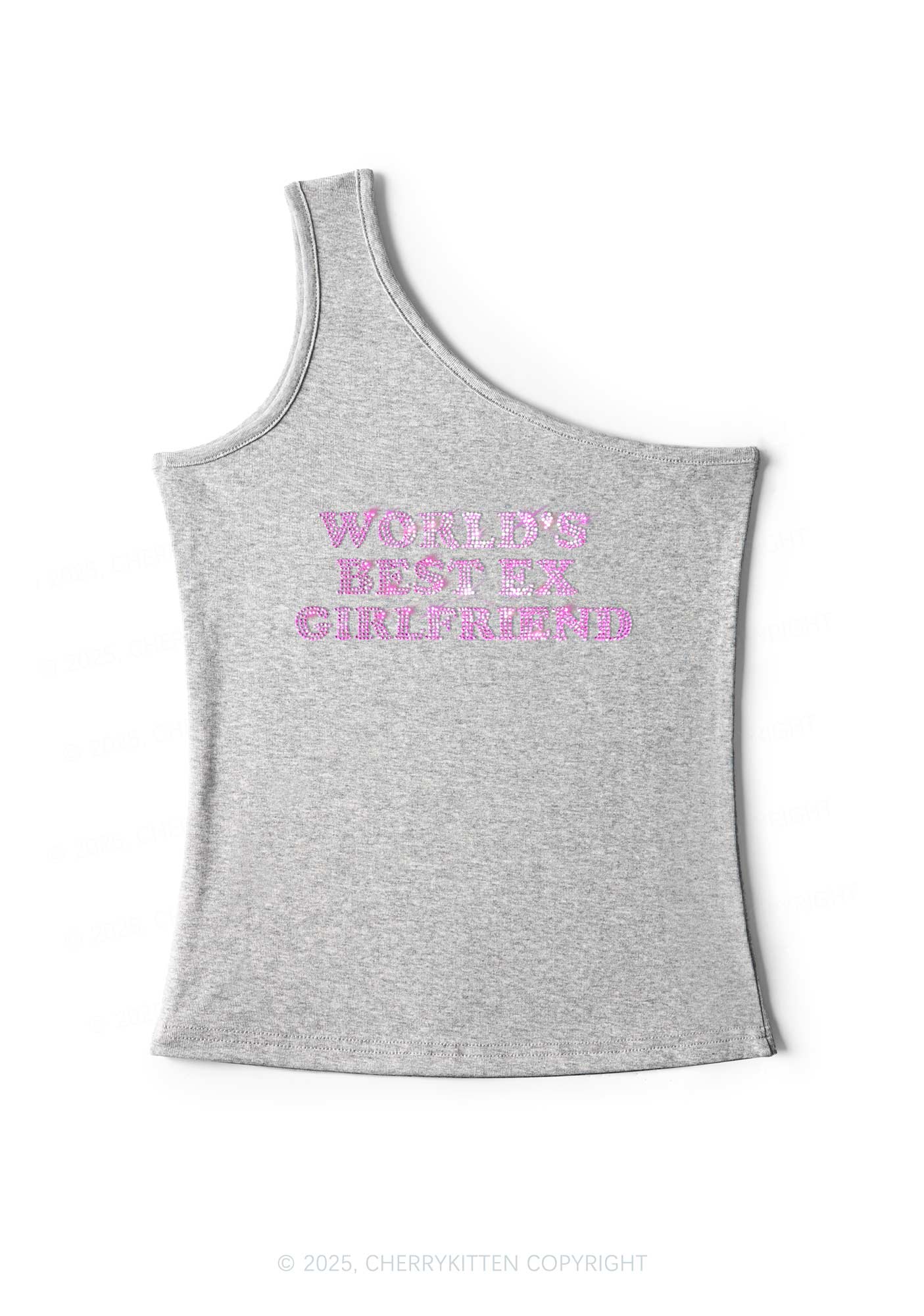 Rhinestone Best Ex Girlfriend Y2K One Shoulder Tank Top Cherrykitten - Image 5