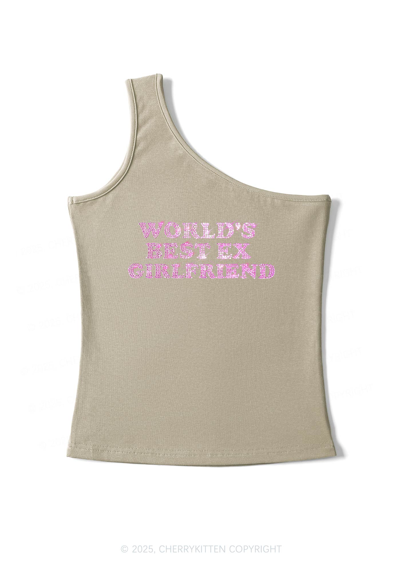Rhinestone Best Ex Girlfriend Y2K One Shoulder Tank Top Cherrykitten - Image 6