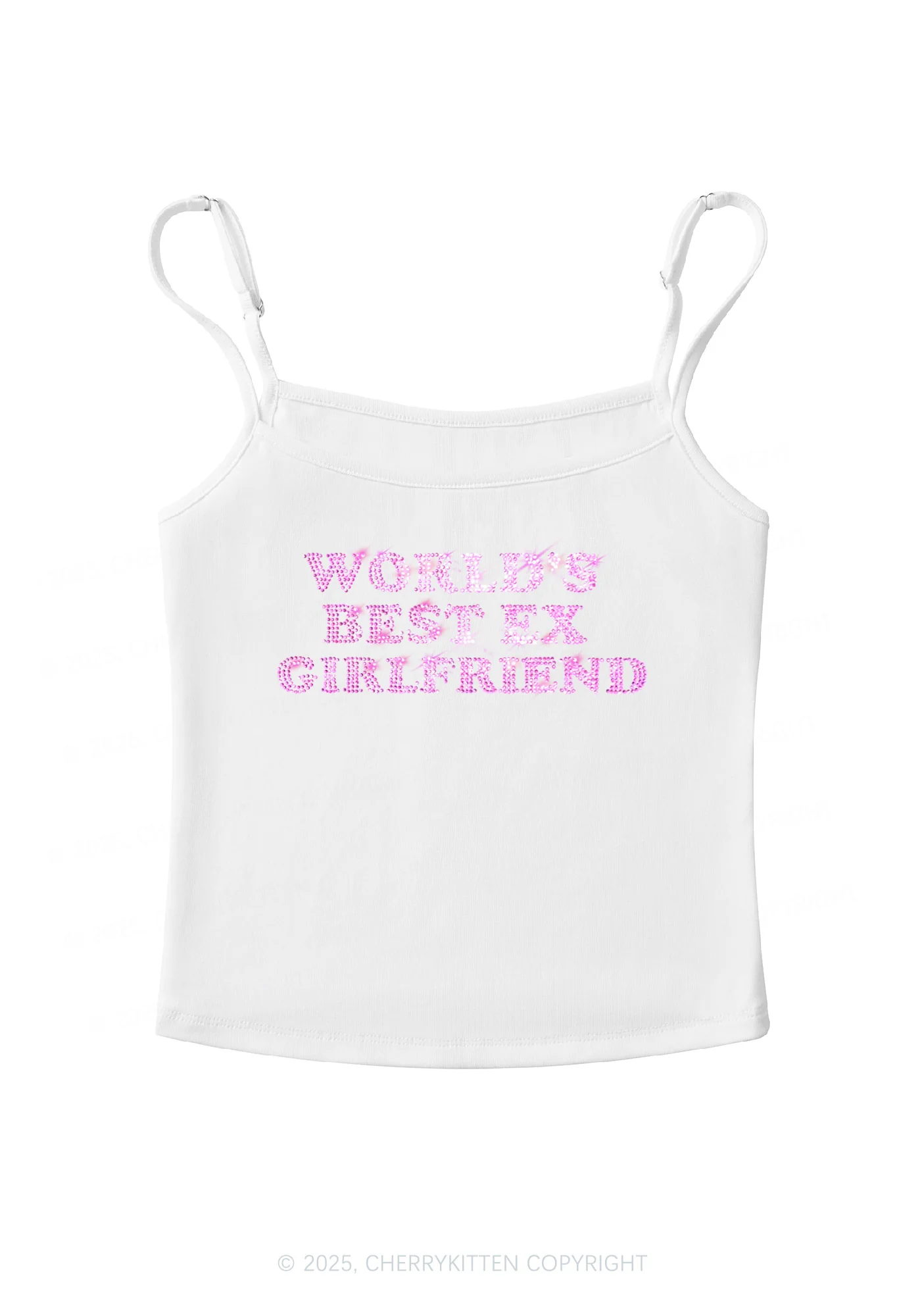 Rhinestone Best Ex Girlfriend Y2K Spaghetti Strap Cami Cherrykitten - Image 2