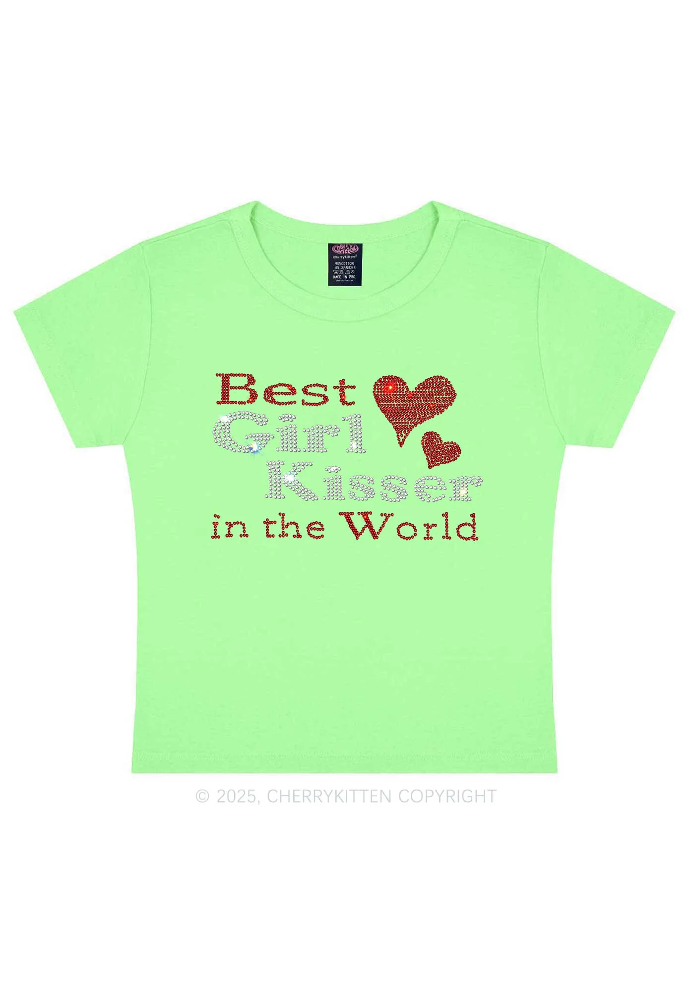 Rhinestone Best Girl Kisser Pride Y2K Baby Tee Cherrykitten - Image 10