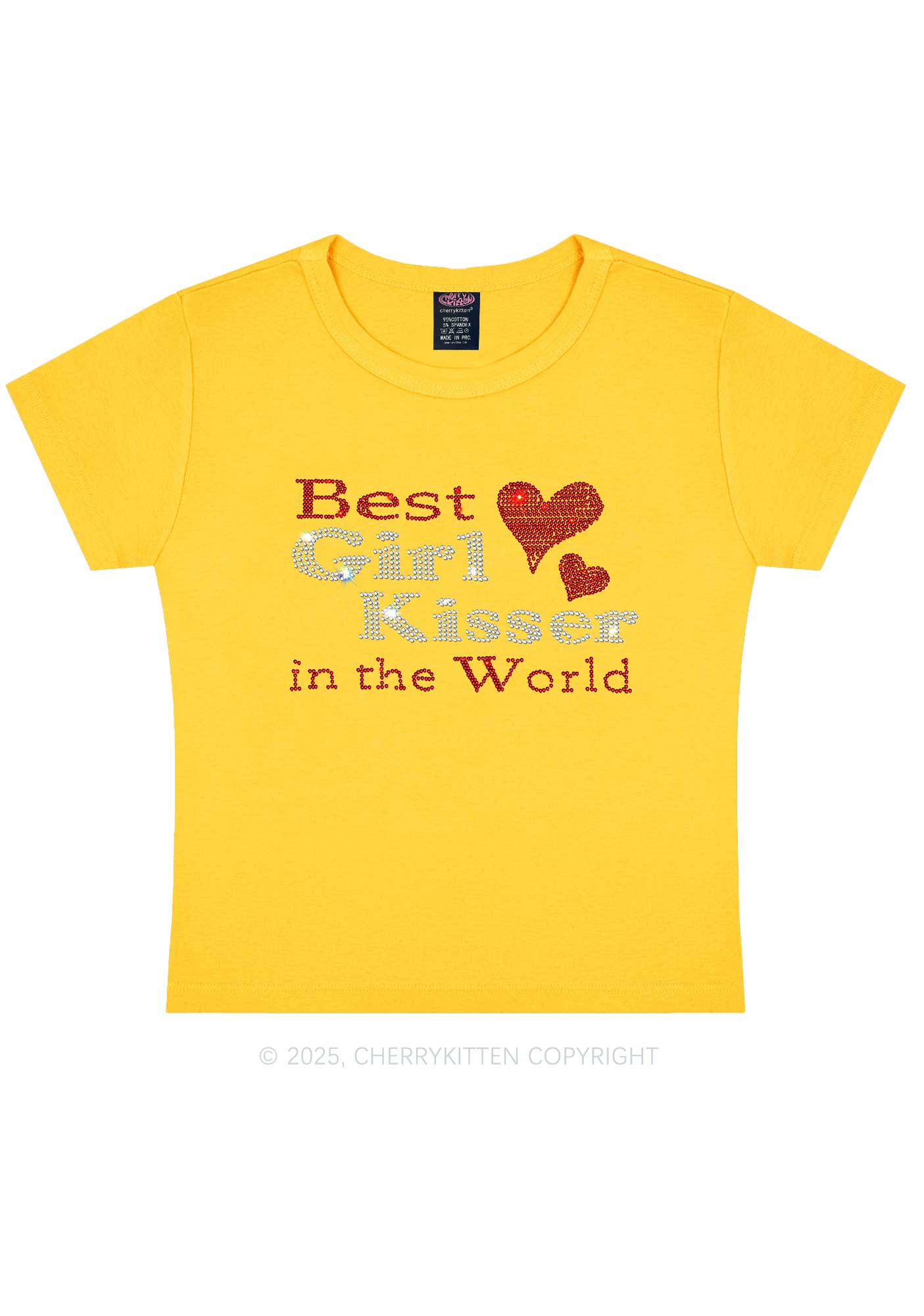 Rhinestone Best Girl Kisser Pride Y2K Baby Tee Cherrykitten - Image 3