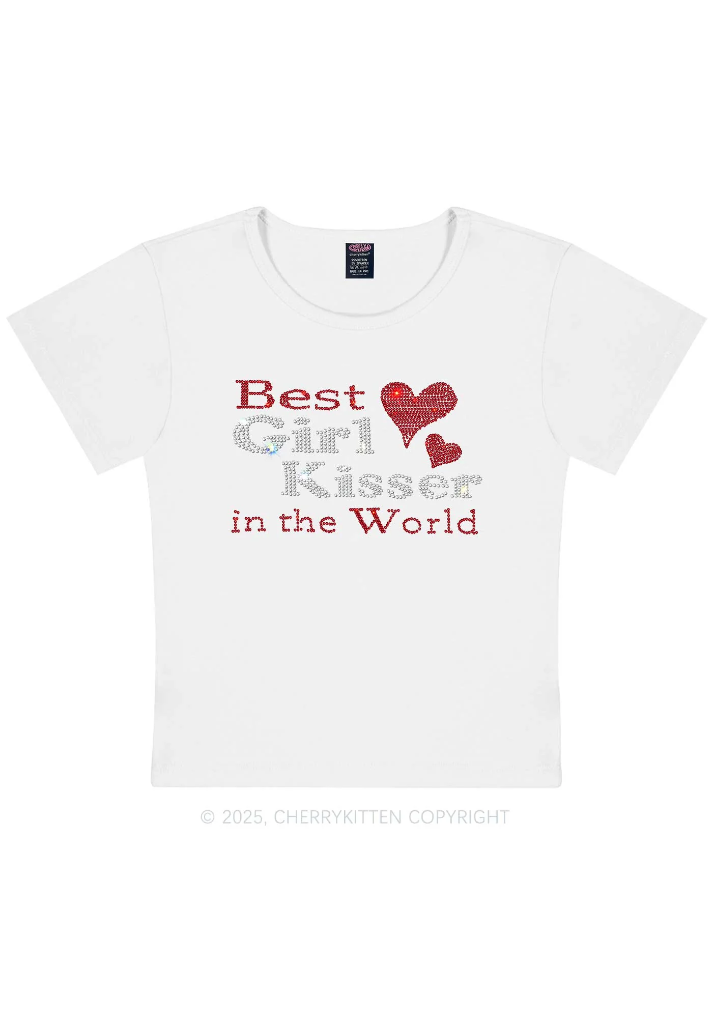 Rhinestone Best Girl Kisser Pride Y2K Baby Tee Cherrykitten - Image 4