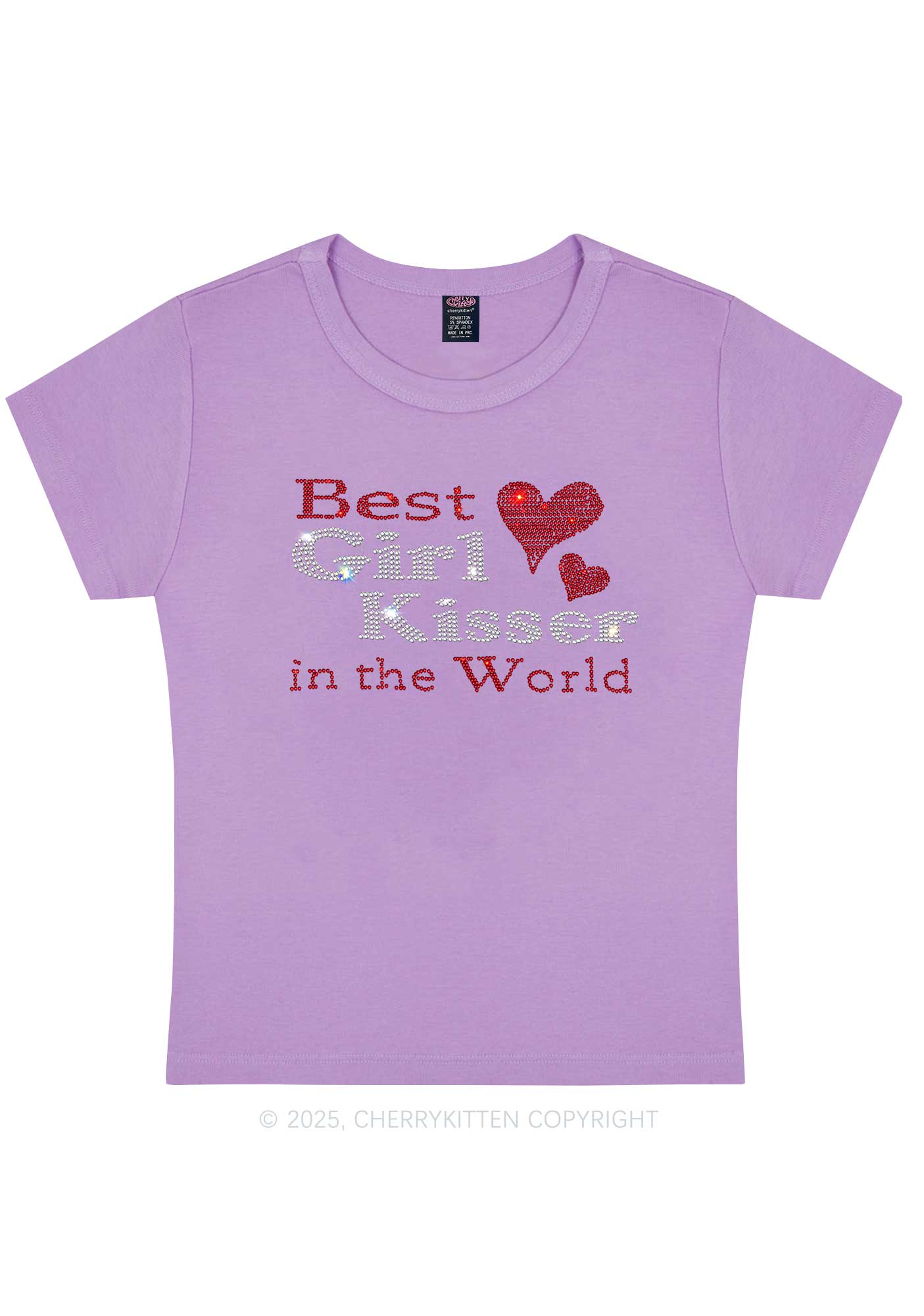 Rhinestone Best Girl Kisser Pride Y2K Baby Tee Cherrykitten - Image 5