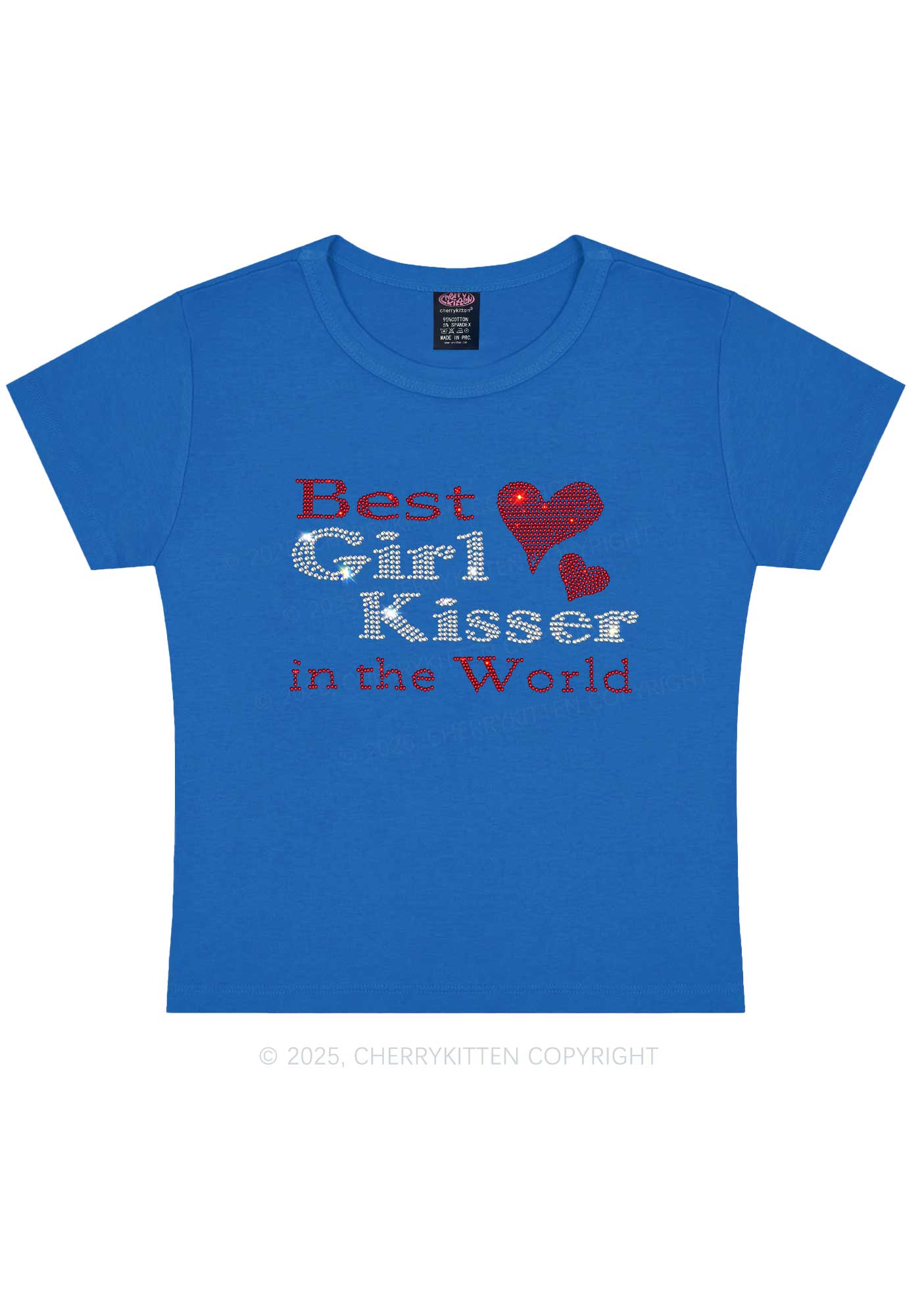 Rhinestone Best Girl Kisser Pride Y2K Baby Tee Cherrykitten - Image 6