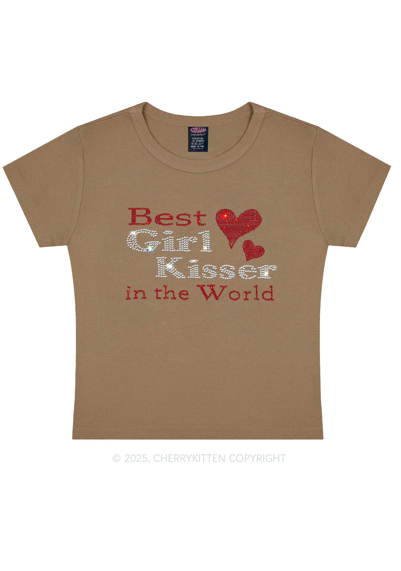 Rhinestone Best Girl Kisser Pride Y2K Baby Tee Cherrykitten - Image 7