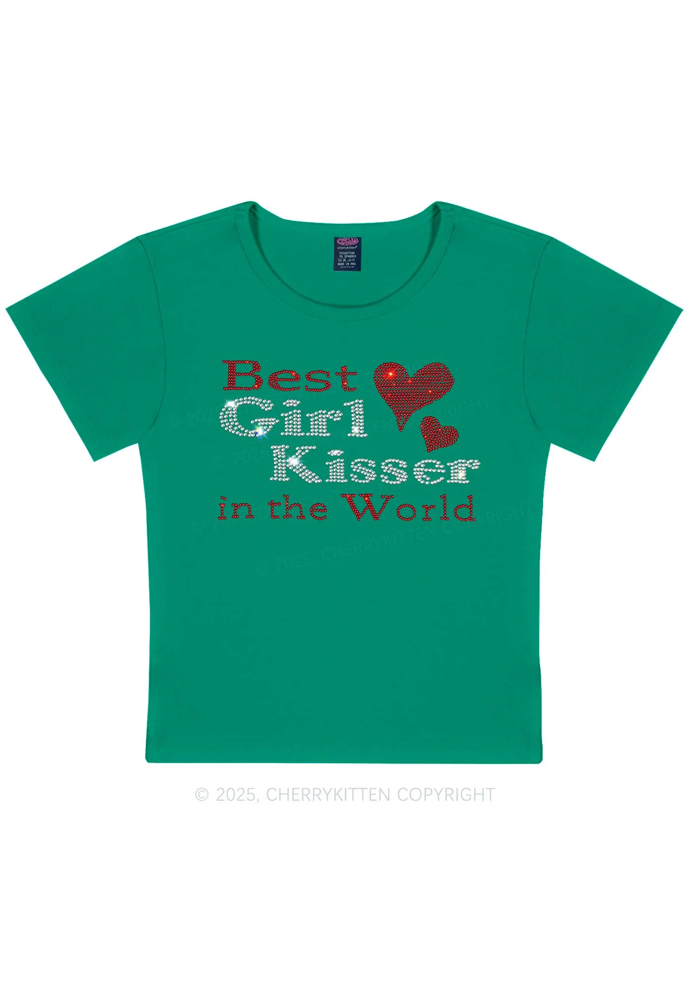 Rhinestone Best Girl Kisser Pride Y2K Baby Tee Cherrykitten - Image 8