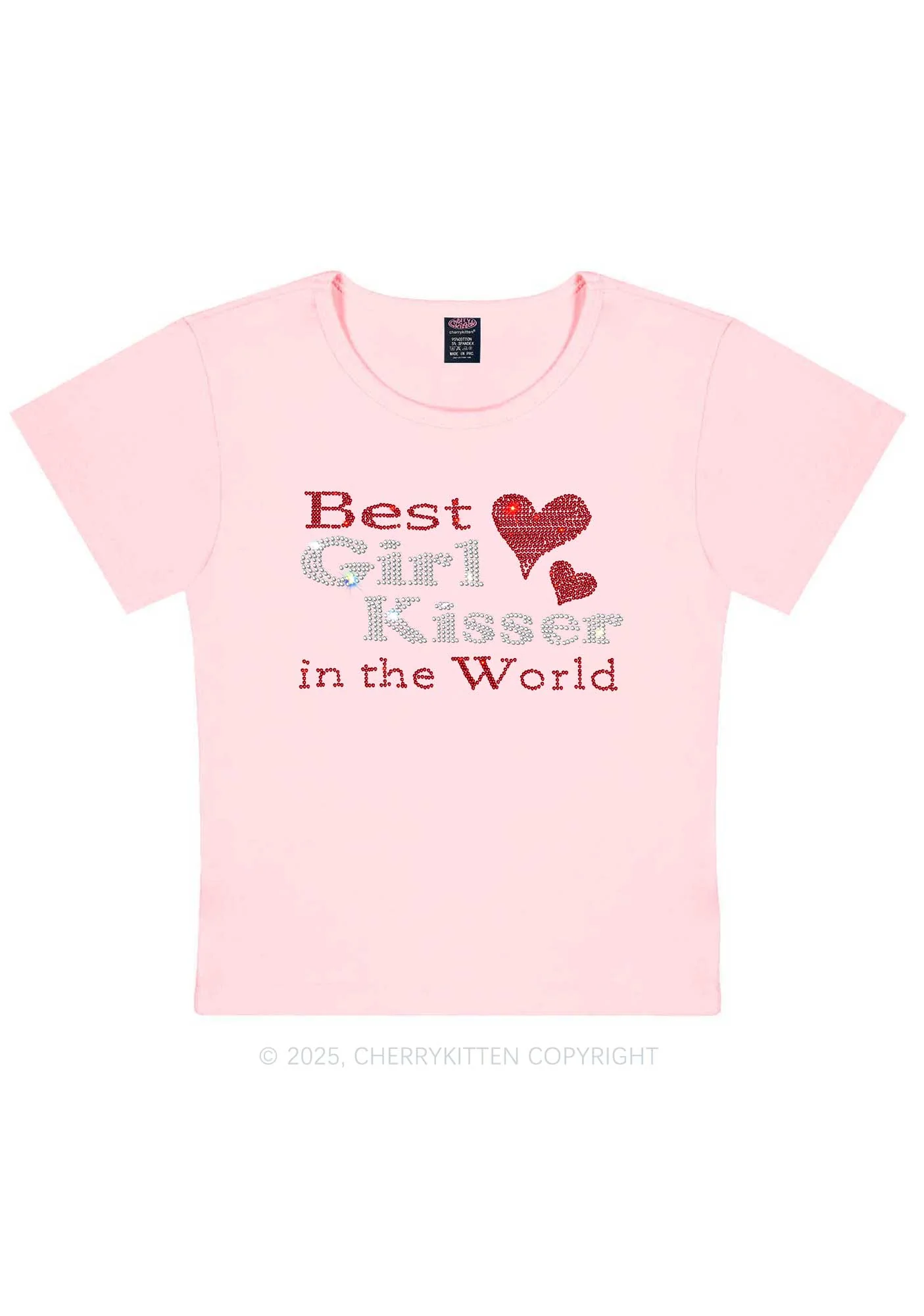 Rhinestone Best Girl Kisser Pride Y2K Baby Tee Cherrykitten - Image 9