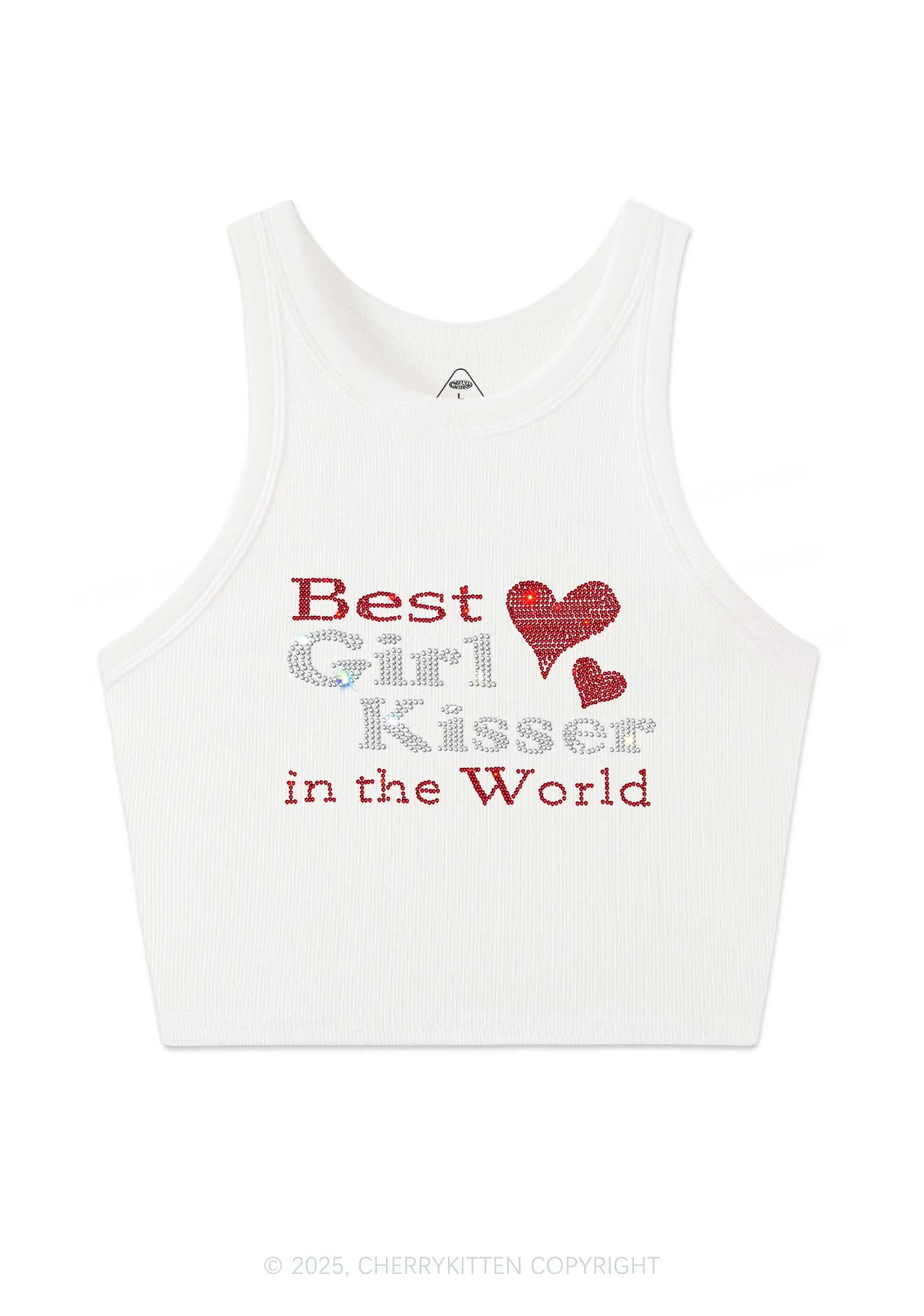 Rhinestone Best Girl Kisser Pride Y2K Crop Tank Top Cherrykitten - Image 3