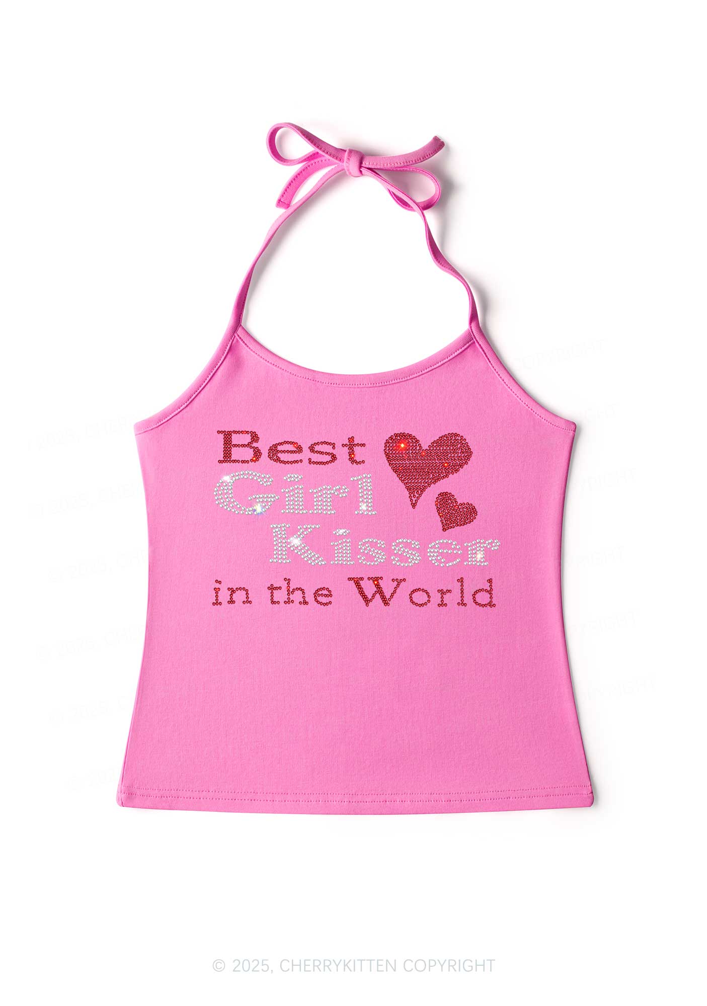 Rhinestone Best Girl Kisser Pride Y2K Halter Neck Cami Cherrykitten - Image 2