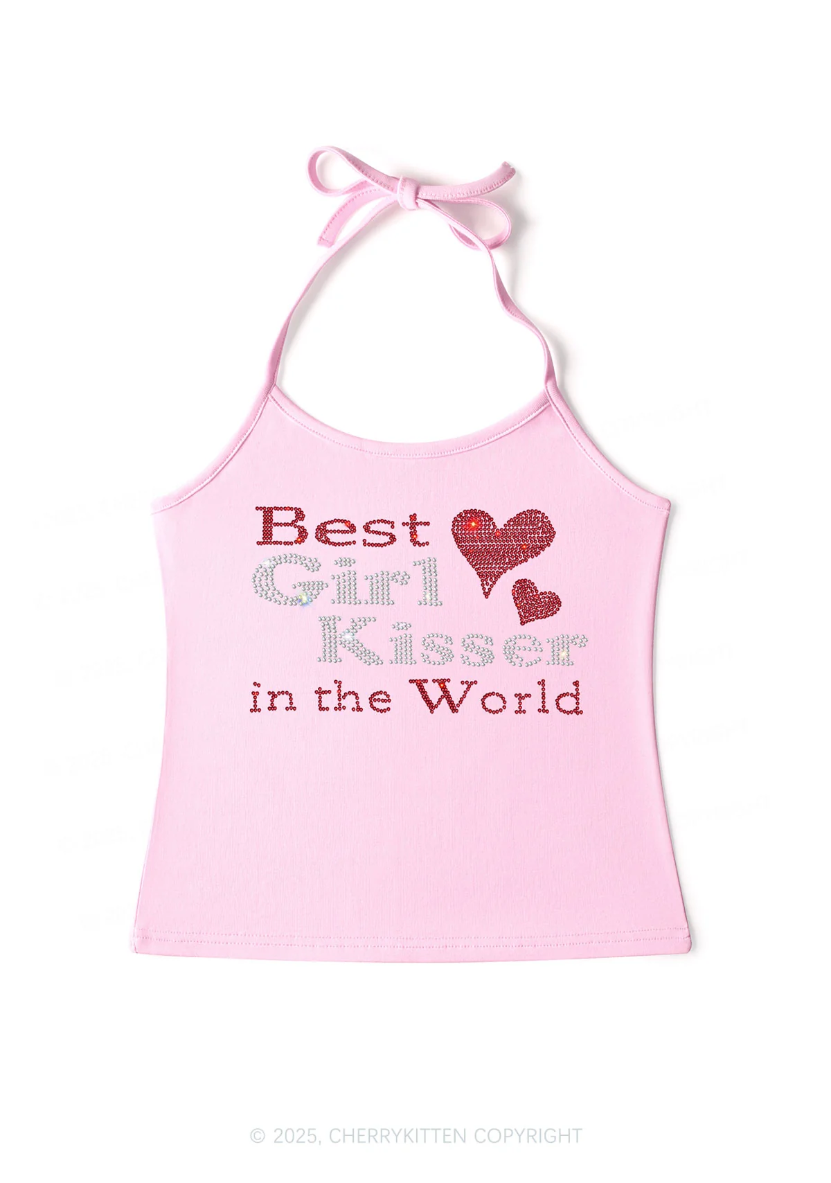 Rhinestone Best Girl Kisser Pride Y2K Halter Neck Cami Cherrykitten - Image 3