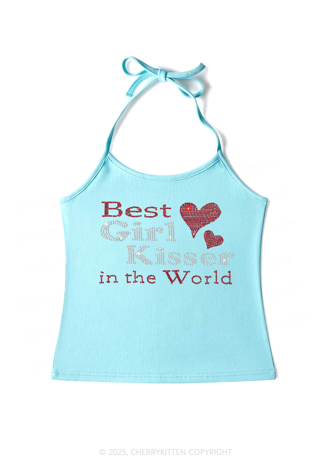 Rhinestone Best Girl Kisser Pride Y2K Halter Neck Cami Cherrykitten - Image 4
