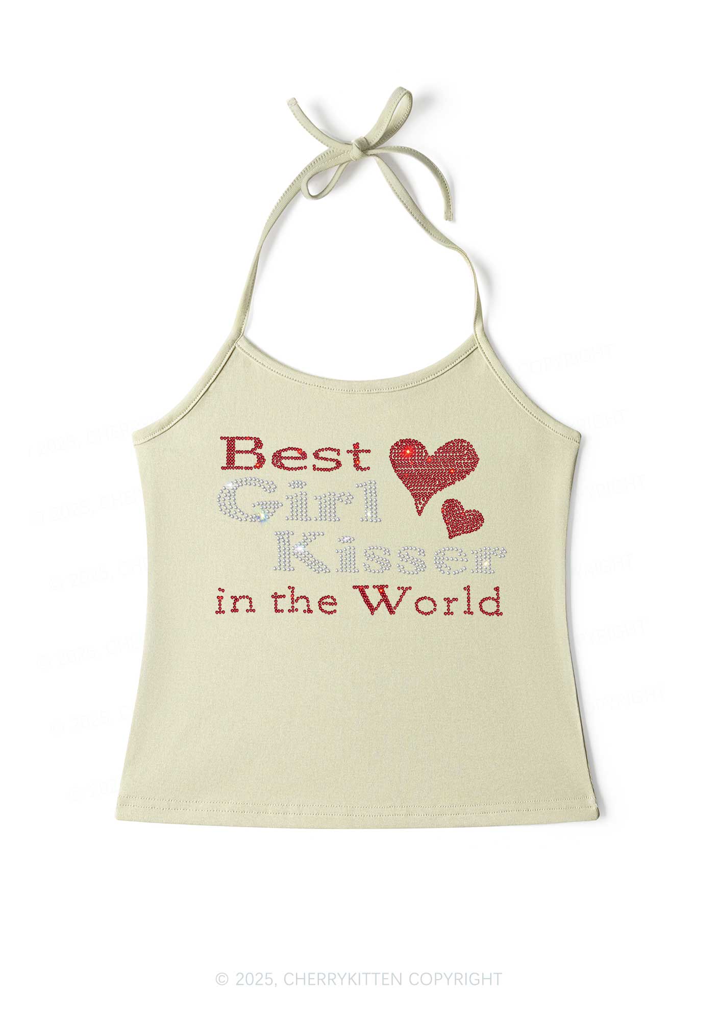 Rhinestone Best Girl Kisser Pride Y2K Halter Neck Cami Cherrykitten - Image 5