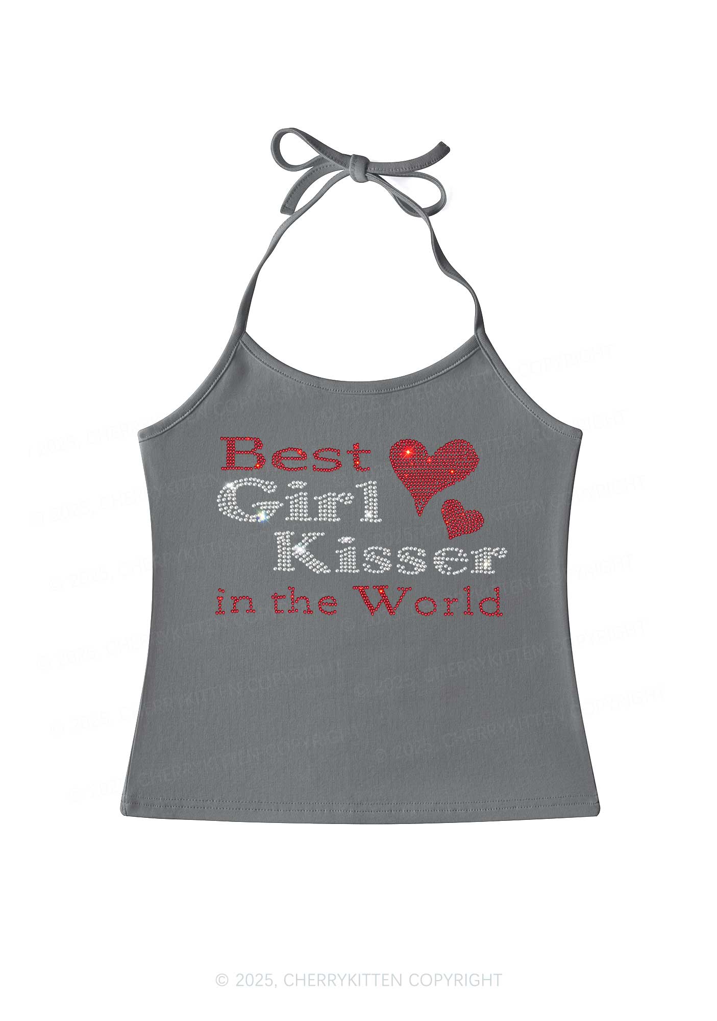 Rhinestone Best Girl Kisser Pride Y2K Halter Neck Cami Cherrykitten - Image 6