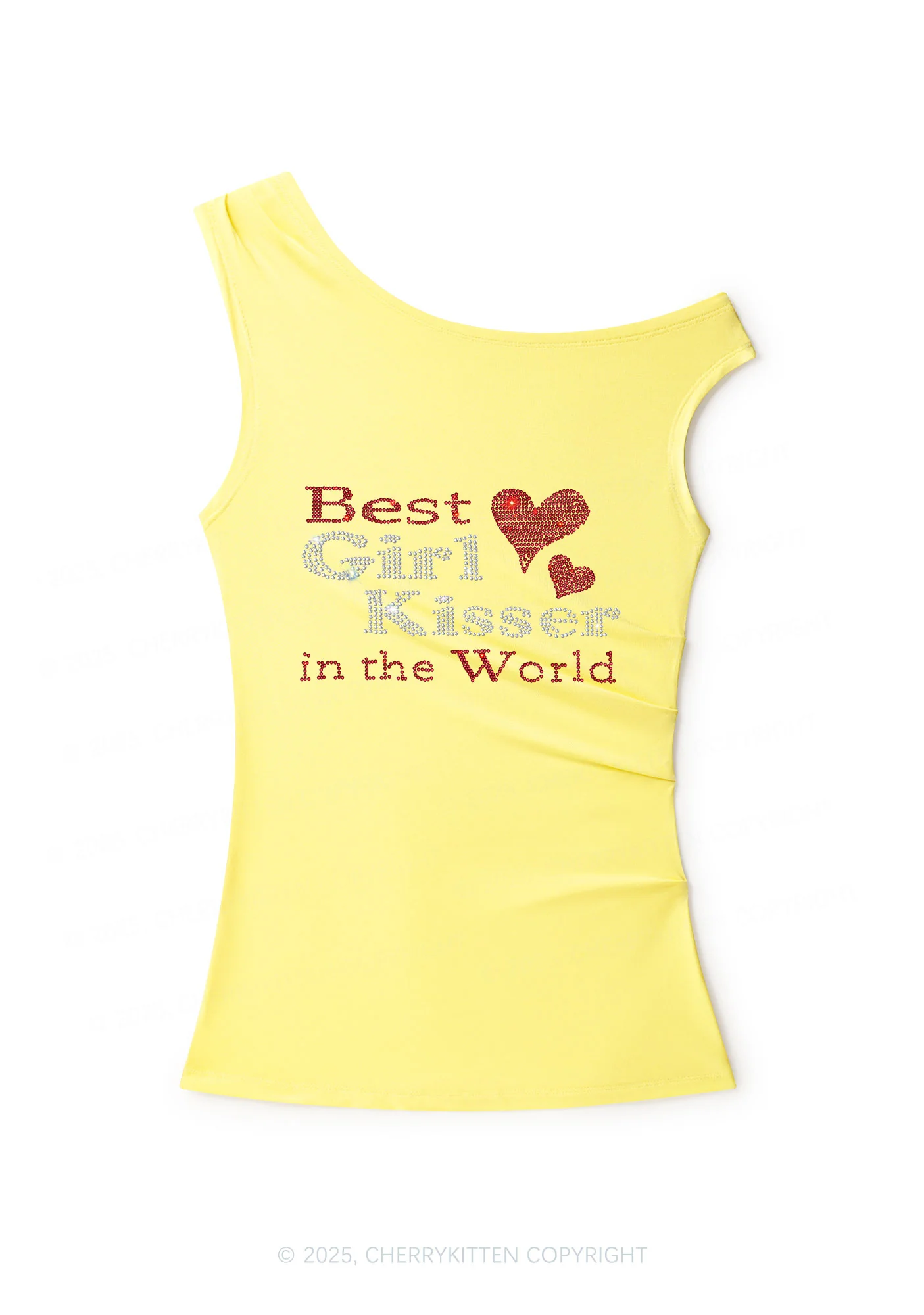 Rhinestone Best Girl Kisser Pride Y2K Off Shoulder Tank Top Cherrykitten - Image 2