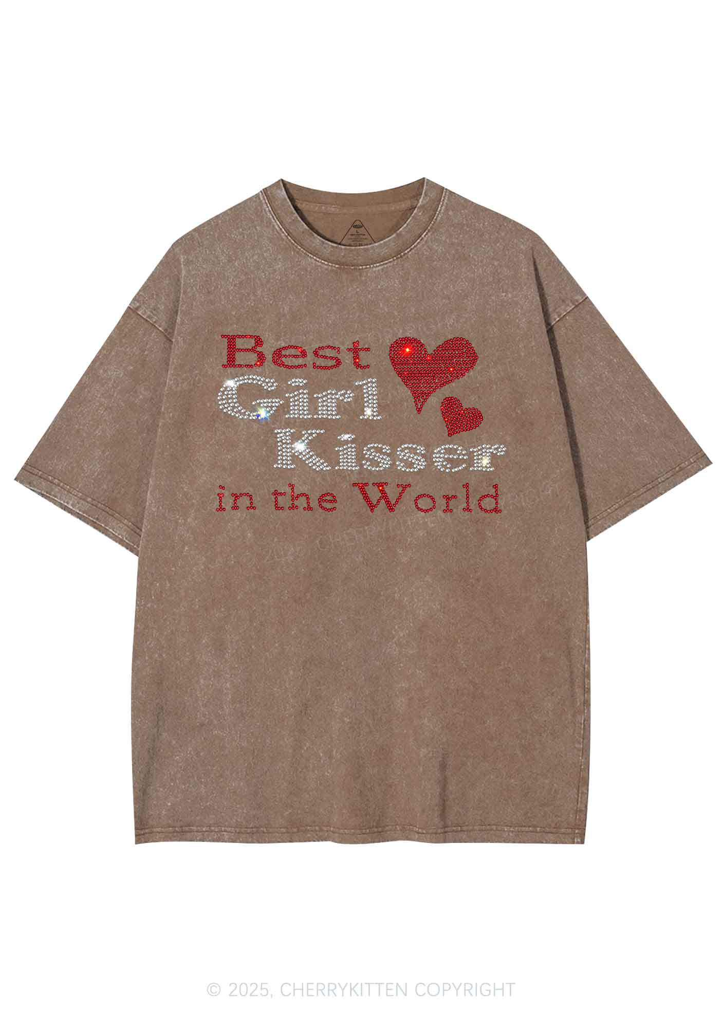 Rhinestone Best Girl Kisser Pride Y2K Shirts Washed Tee Cherrykitten - Image 6
